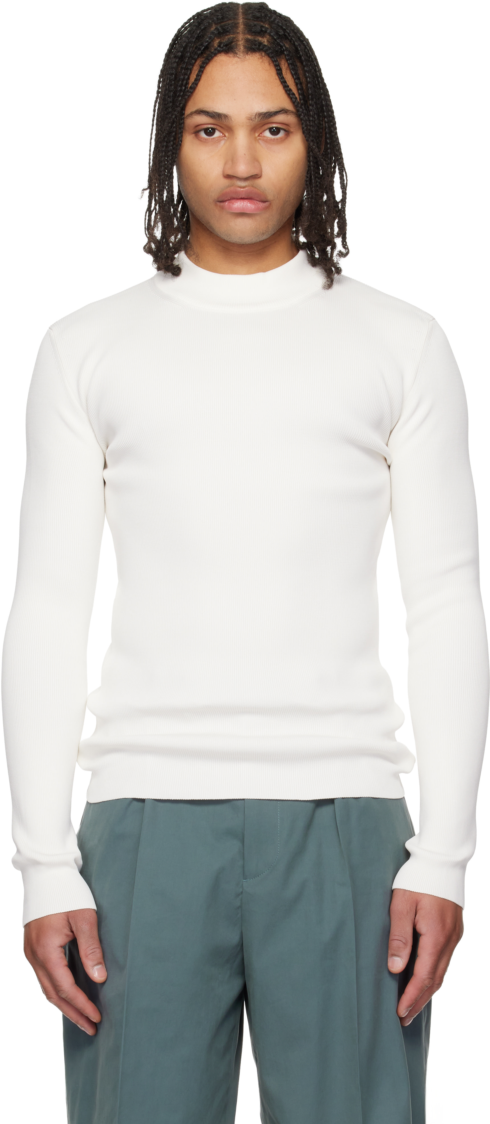 Jil Sander - White Long Sleeve Mockneck Sweater