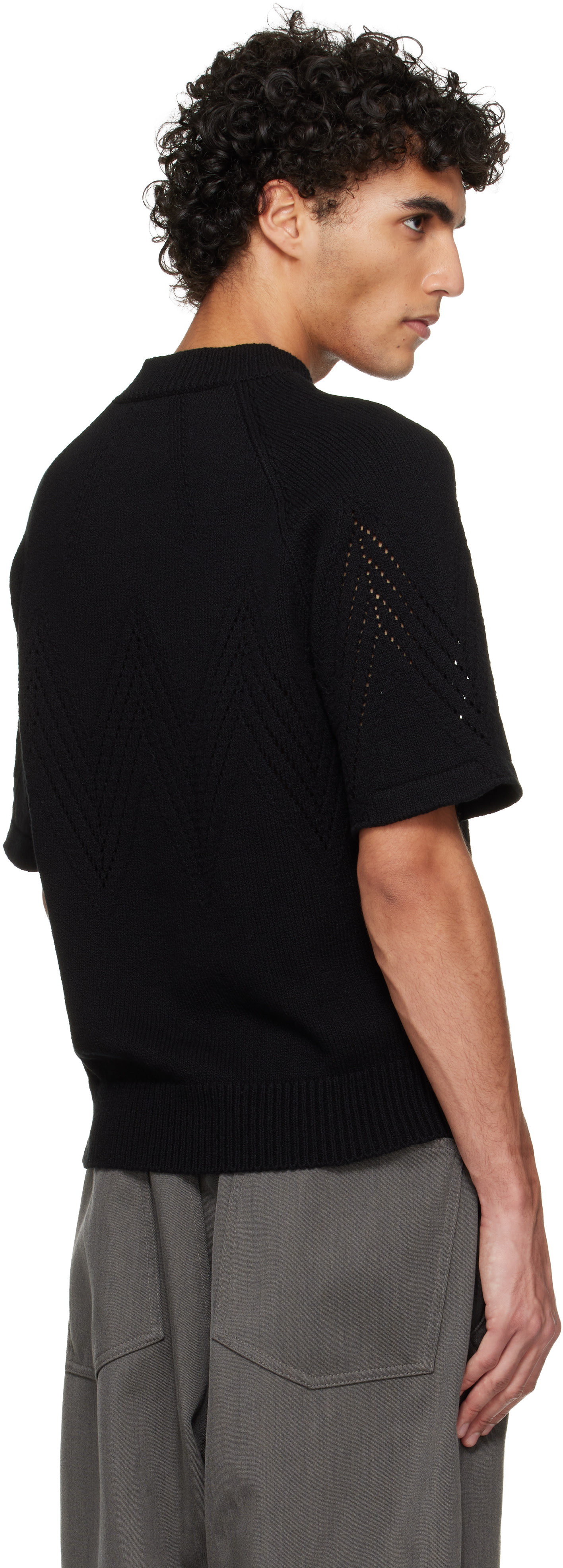 Jil Sander - Pull noir en pointelle à manches courtes