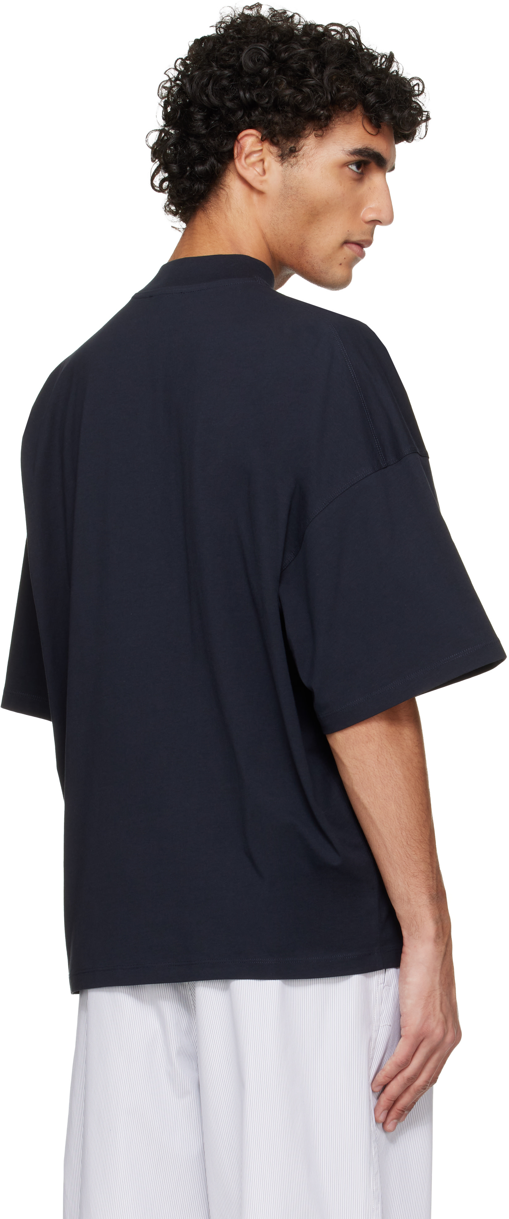 Jil Sander モックネックT-shirt Navy M Jil Sander: Navy Cotton Mock-Neck T-Shirt | SSENSE United Kingdom
