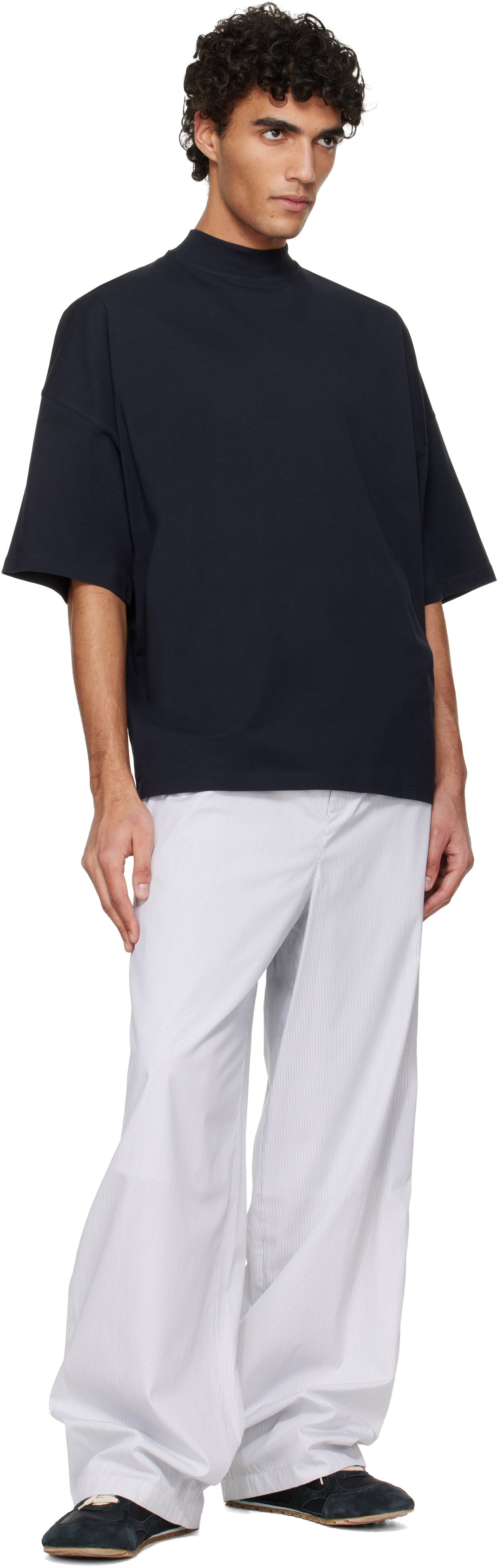 Jil Sander: Navy Cotton Mock-Neck T-Shirt | SSENSE United Kingdom