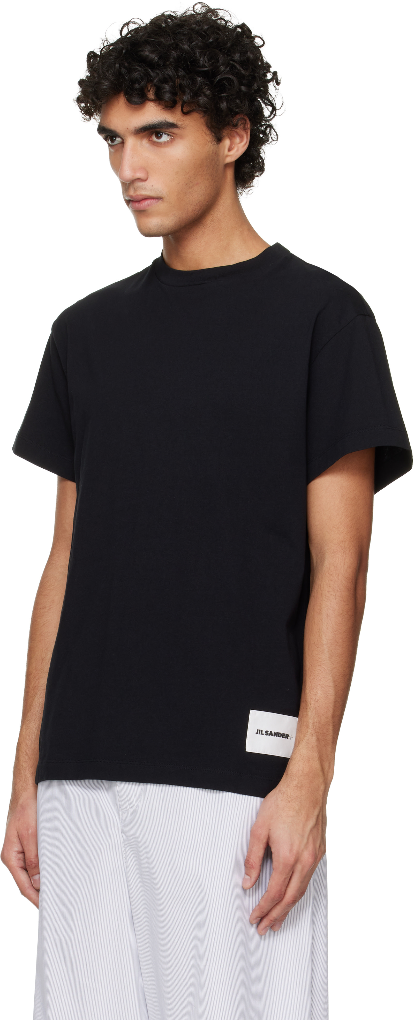 Jil Sander: ネイビー コットン モックネック Tシャツ | SSENSE 日本