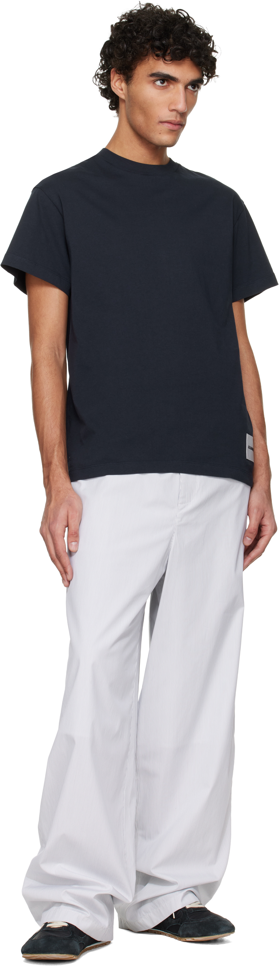 Jil Sander: ネイビー コットン モックネック Tシャツ | SSENSE 日本