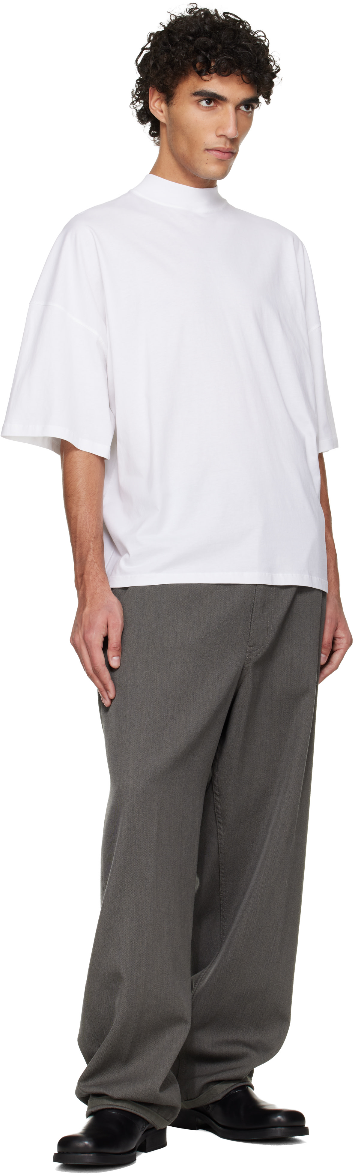 Jil Sander: ホワイト コットン モックネック Tシャツ | SSENSE 日本