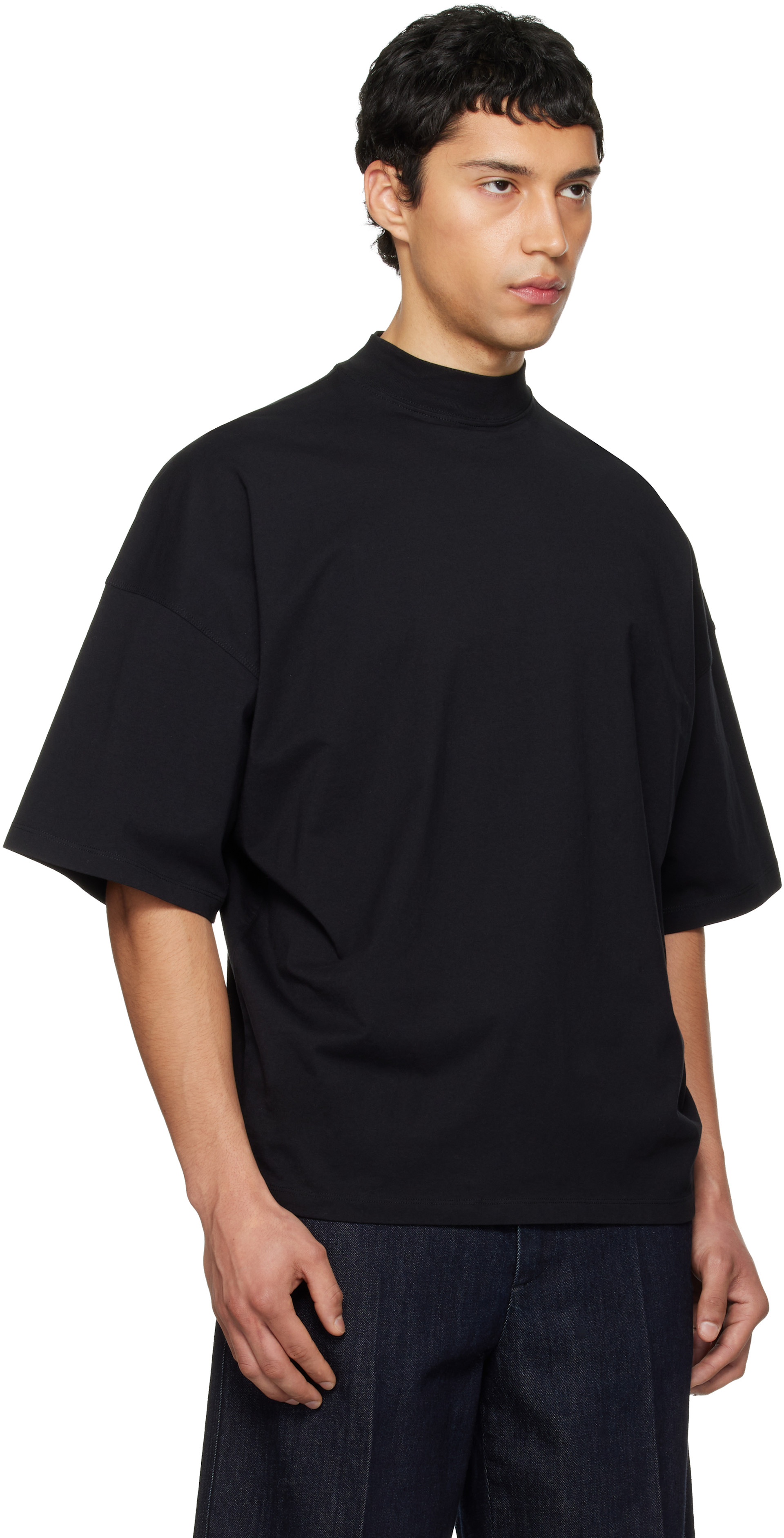 Jil Sander: Black Cotton Mock-Neck T-shirt | SSENSE