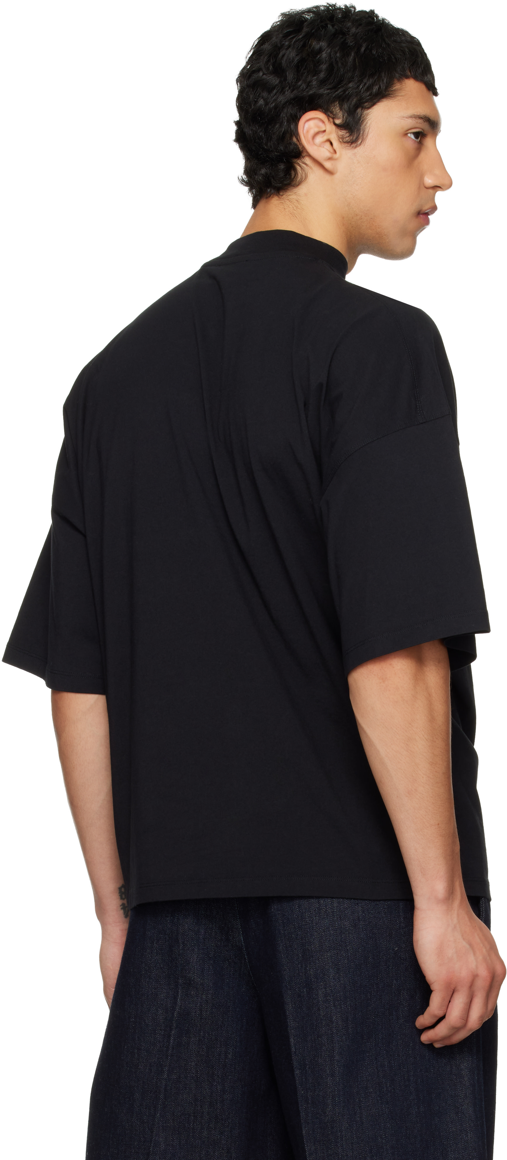 Jil Sander: Black Cotton Mock-Neck T-shirt | SSENSE