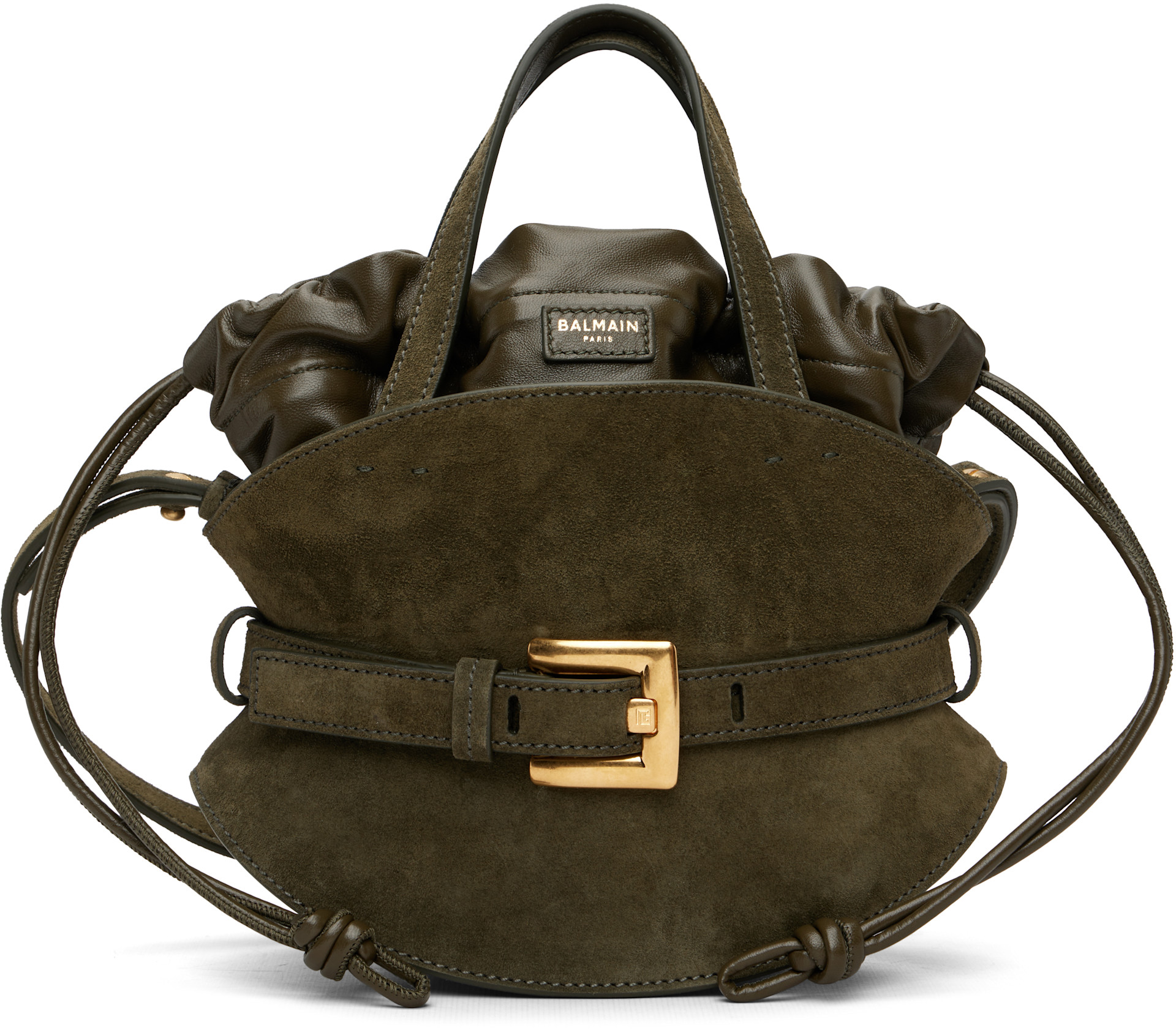 Balmain - Mini sac Shuffle kaki en suède
