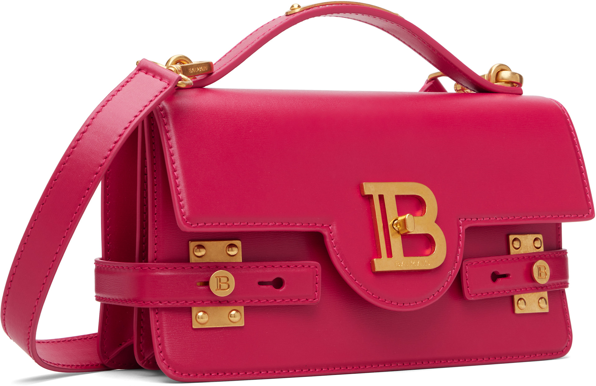 BALMAIN: Pink Smooth Leather B-Buzz 24 Bag | SSENSE