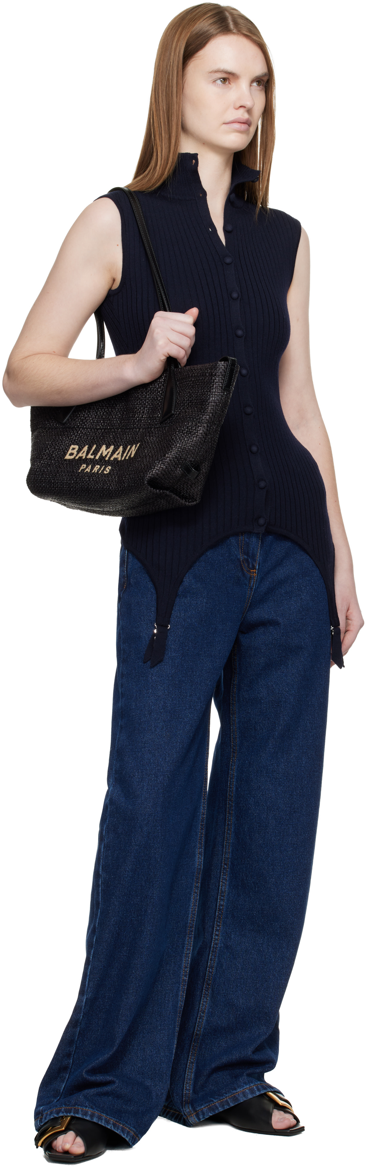 BALMAIN: Black Small Track Tote | SSENSE
