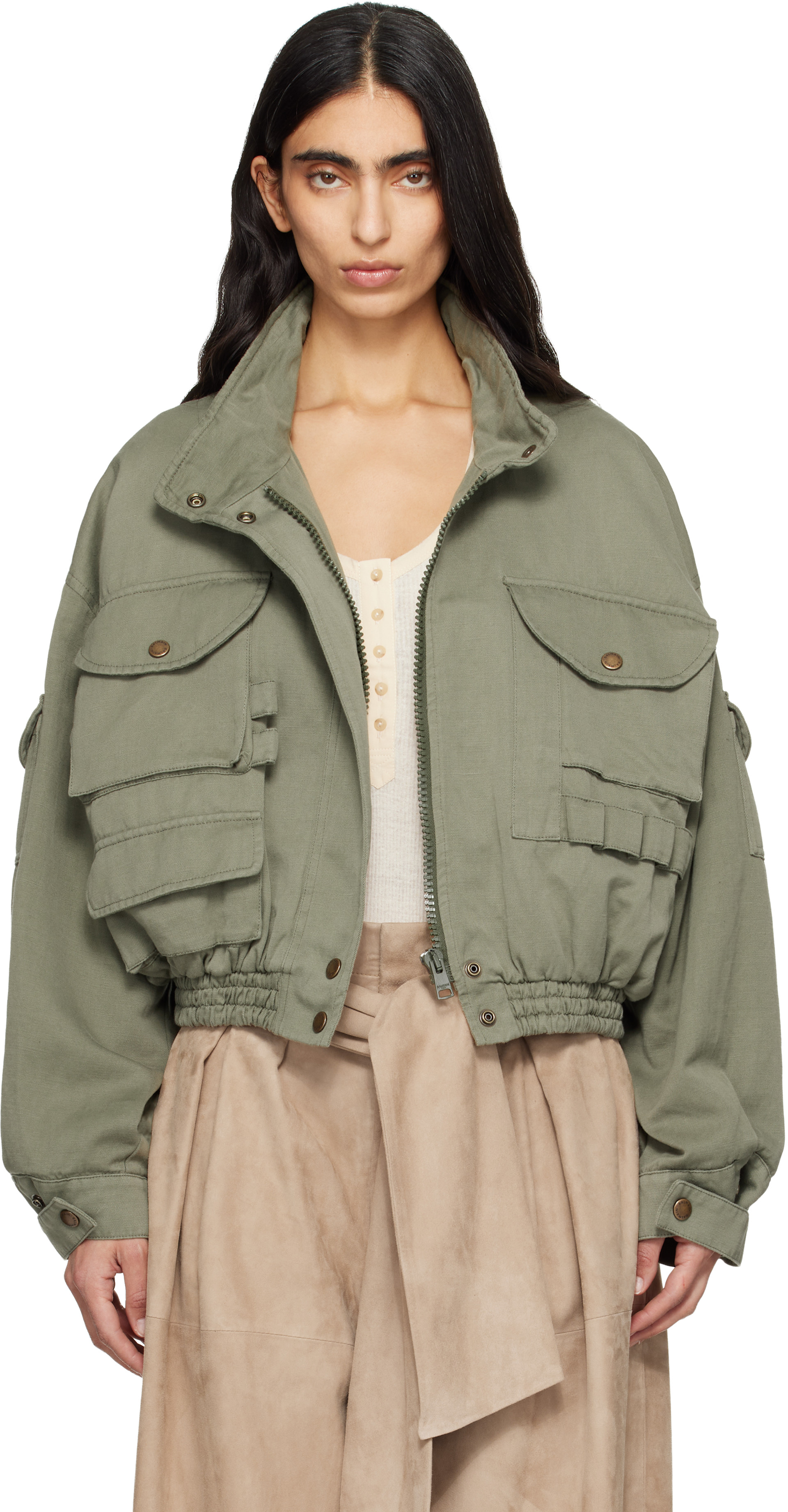 Balmain - Blouson aviateur vert en sergé