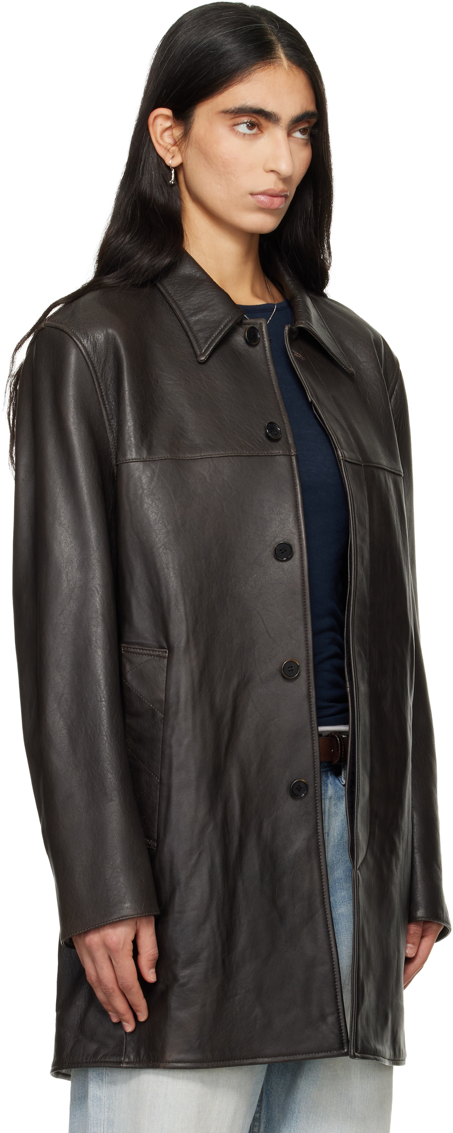 新品80s 90s archive lamb leather car coat TONYWACK: Brown Aged Lamb Leather Car Coat | SSENSE