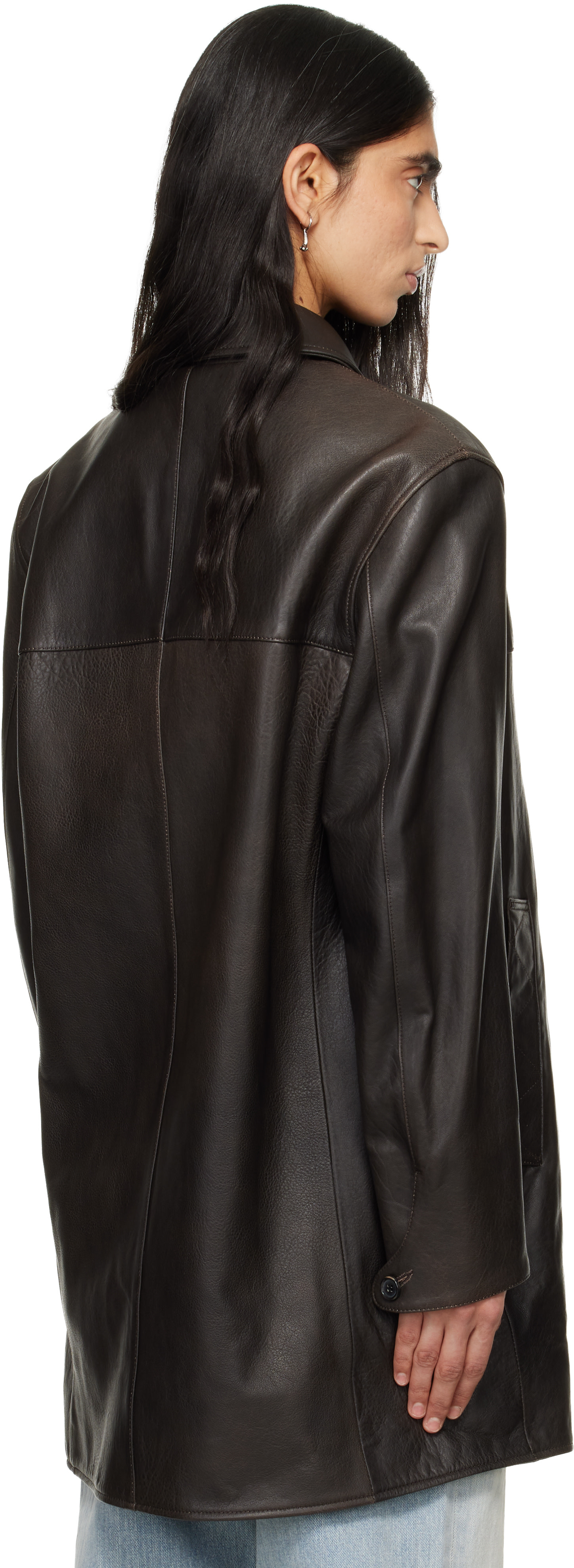 TONYWACK: Brown Aged Lamb Leather Car Coat | SSENSE