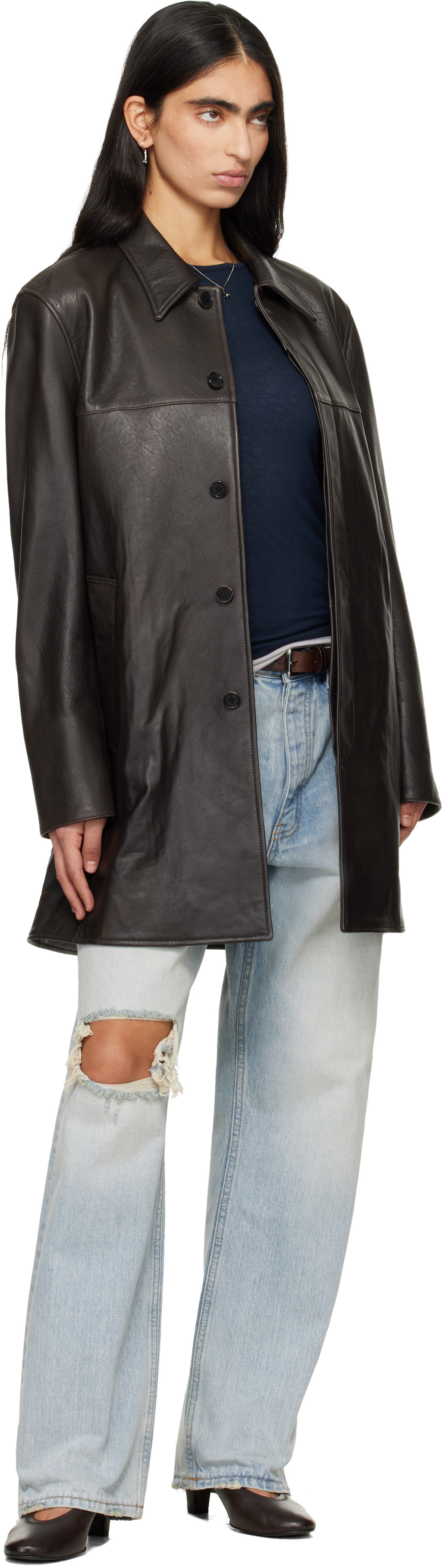 TONYWACK: Brown Aged Lamb Leather Car Coat | SSENSE