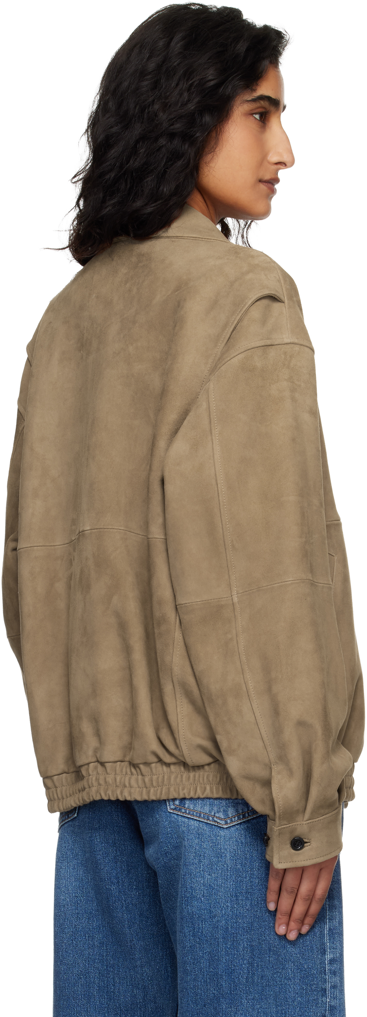 TONYWACK: Tan Goat Suede Relaxed Bomber Jacket | SSENSE