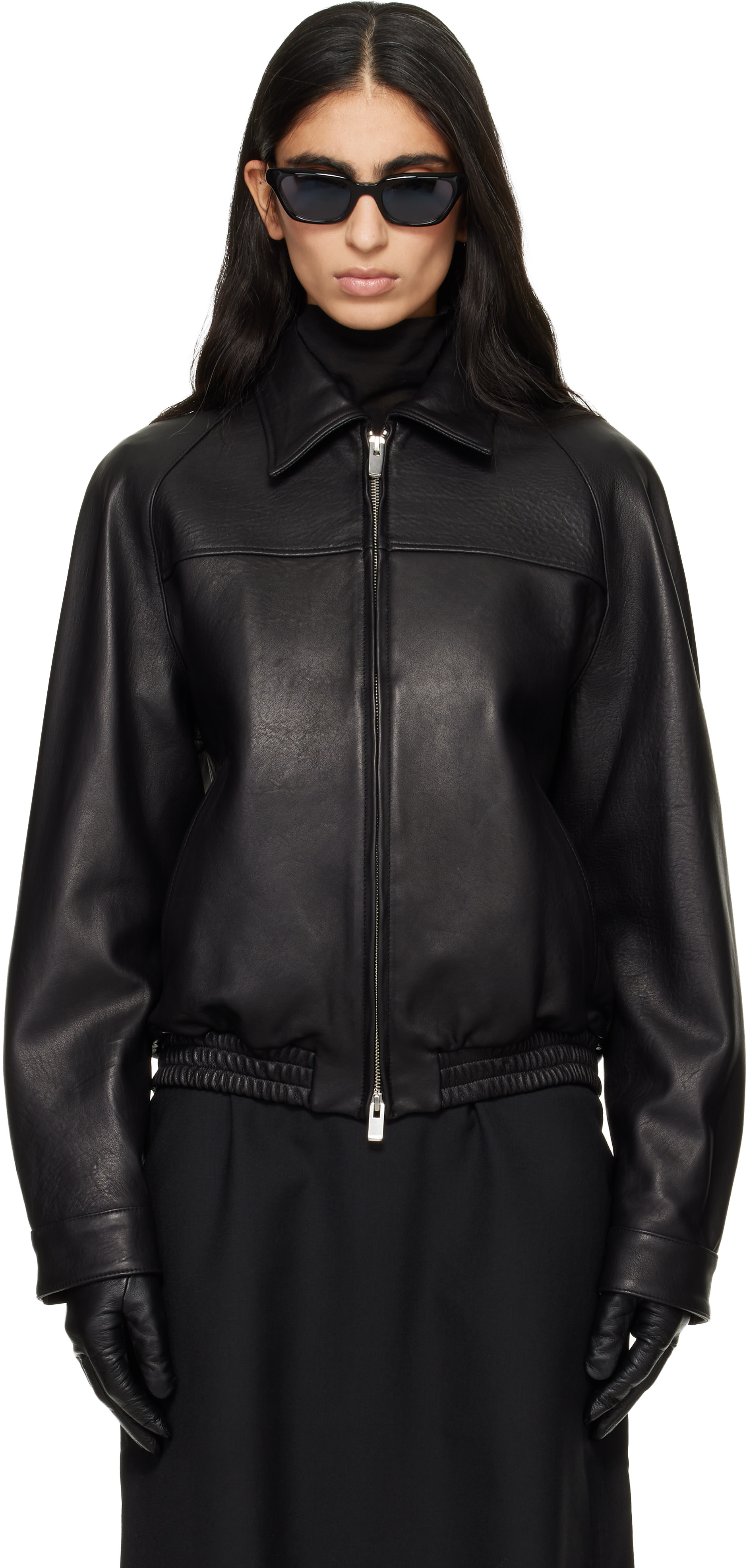 TONYWACK: Black Vintage Lamb Leather Bomber Jacket | SSENSE