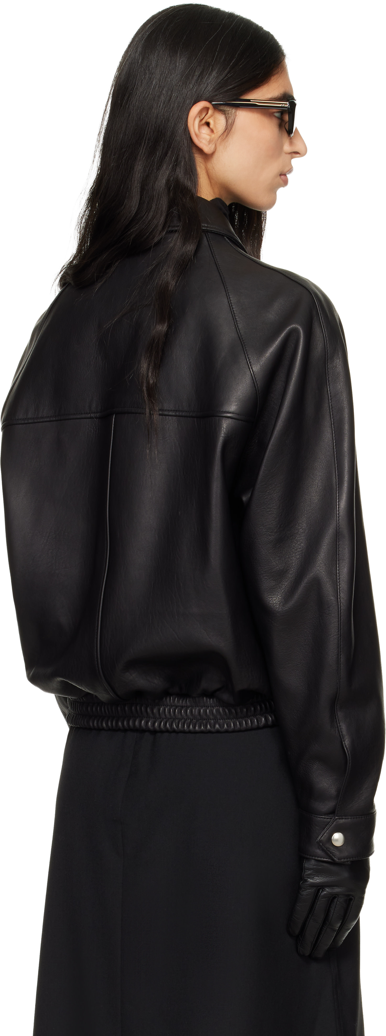 TONYWACK: Black Vintage Lamb Leather Bomber Jacket | SSENSE Canada