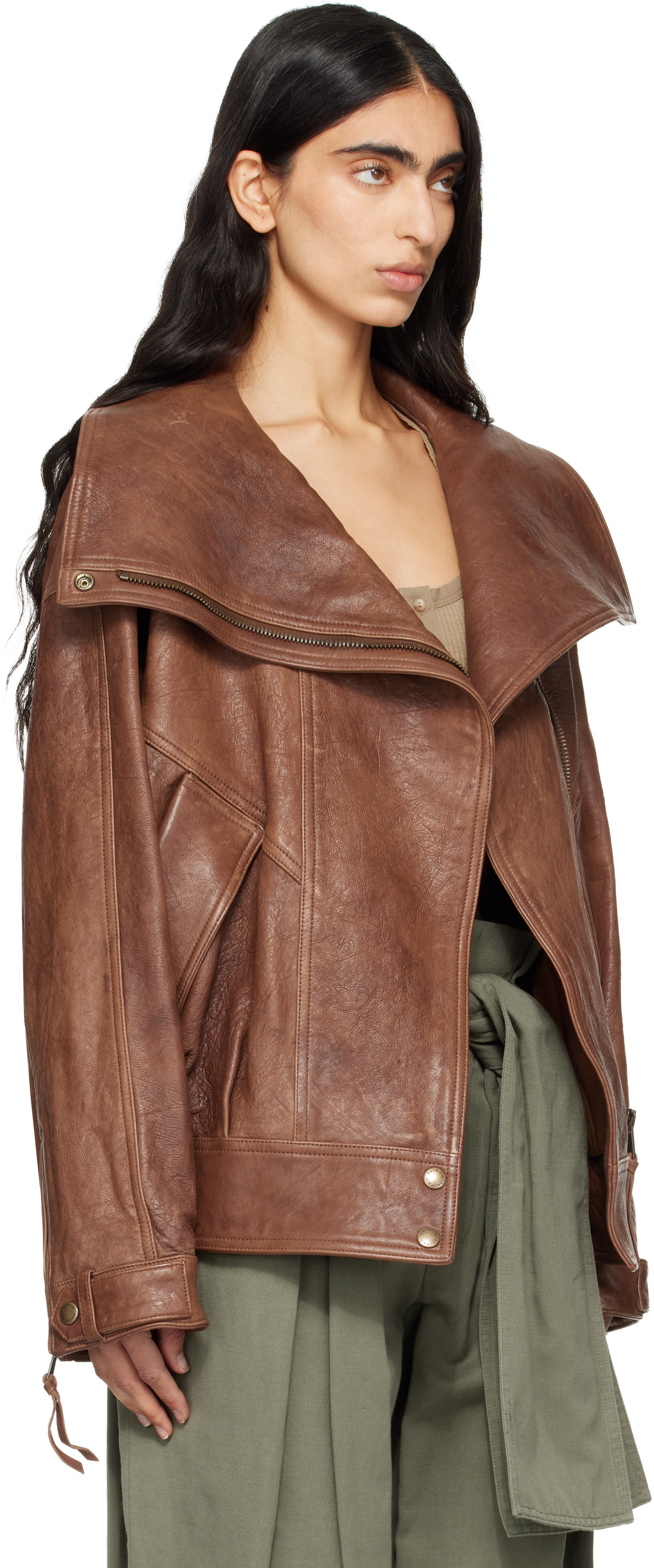 BALMAIN: Brown Lambskin Bomber Jacket | SSENSE
