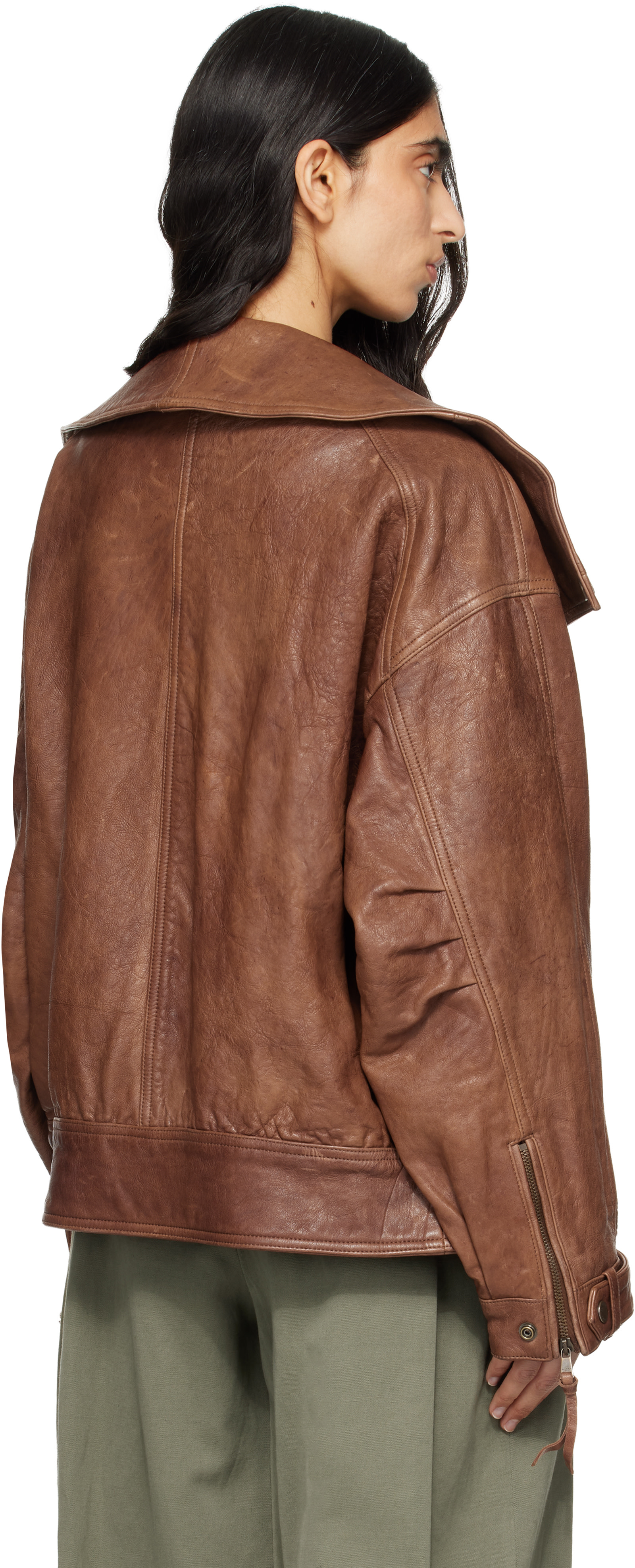 BALMAIN: Brown Lambskin Bomber Jacket | SSENSE