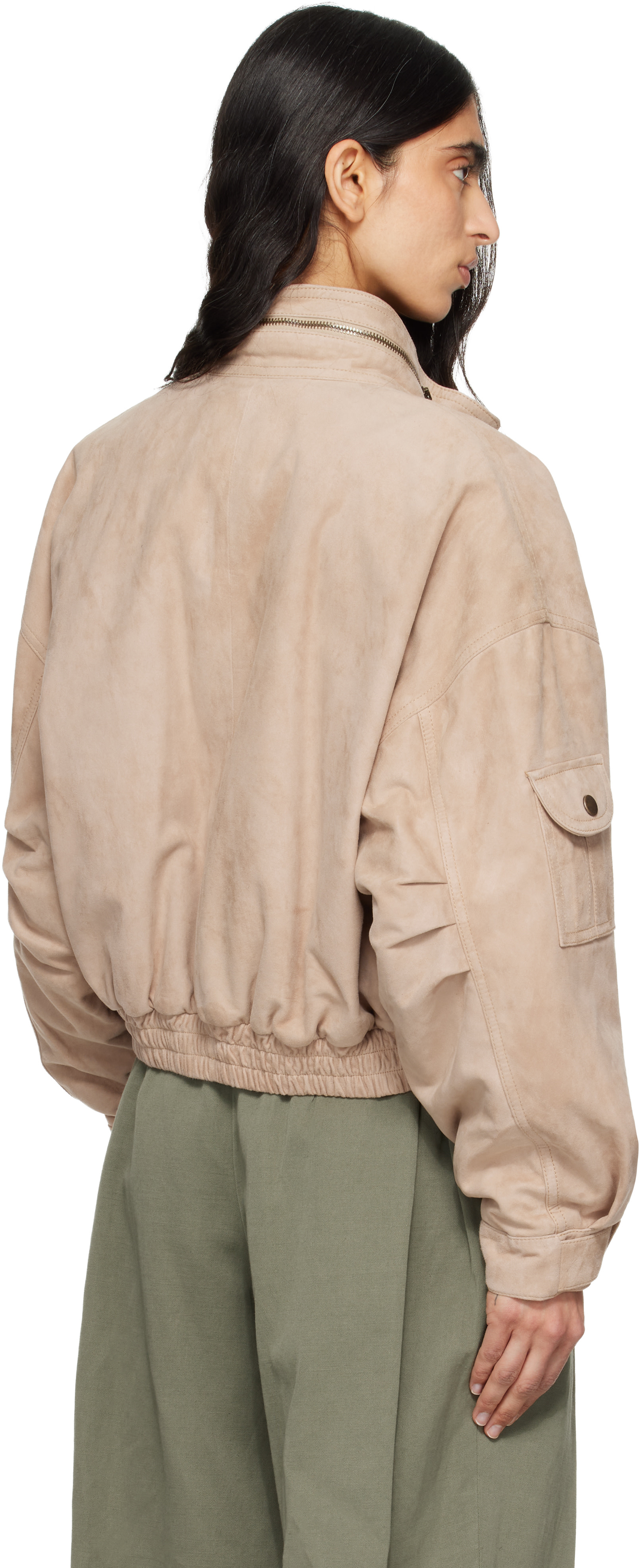 Balmain - Blouson aviateur beige en suède