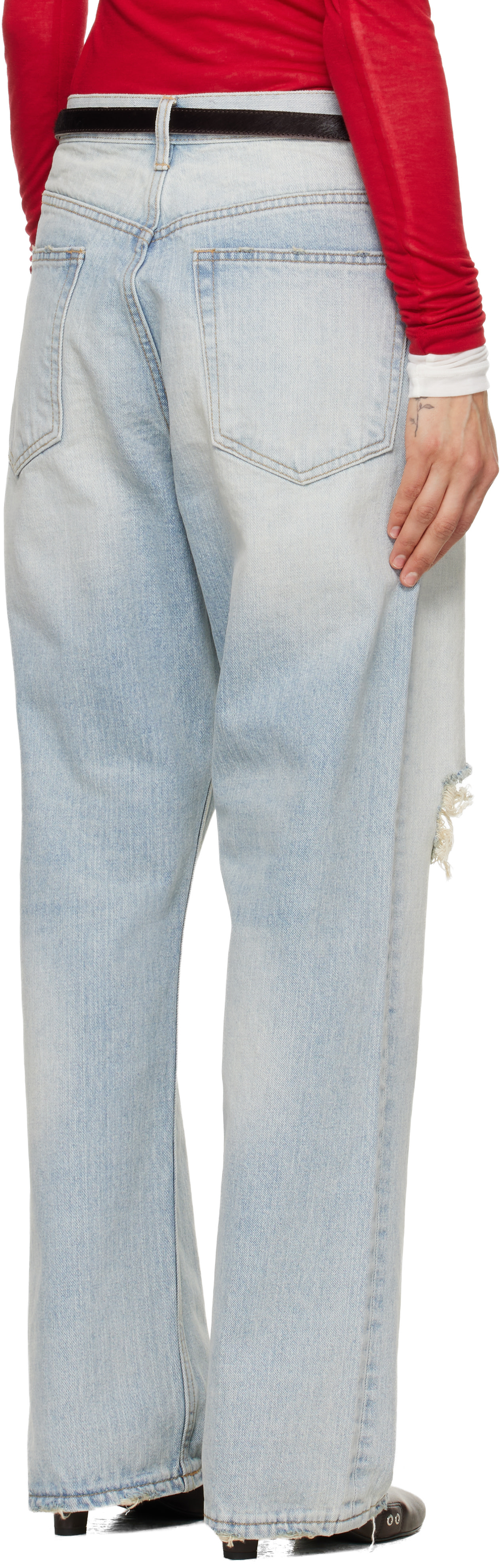 TONY WACK ストレートデニム LIGHT BLUE 30インチ 韓国製 TONYWACK: Blue Distressed Loose Straight Jeans | SSENSE