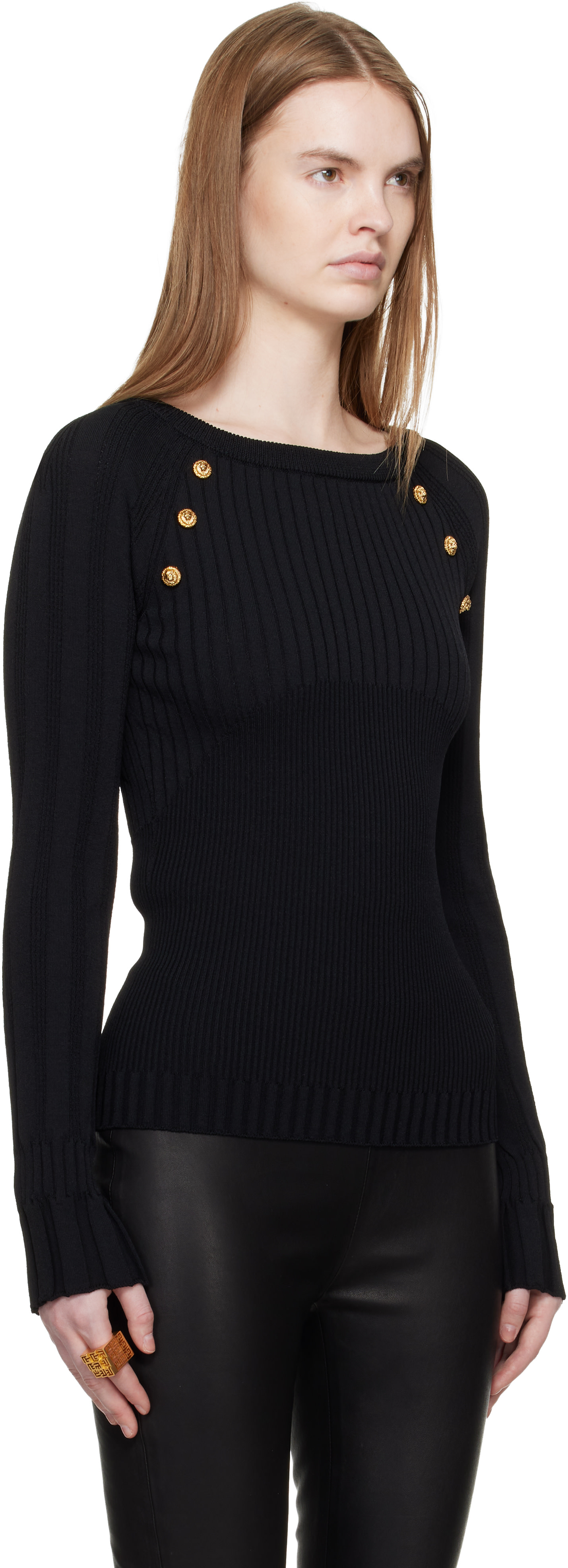 Balmain - Pull noir en tricot à boutons