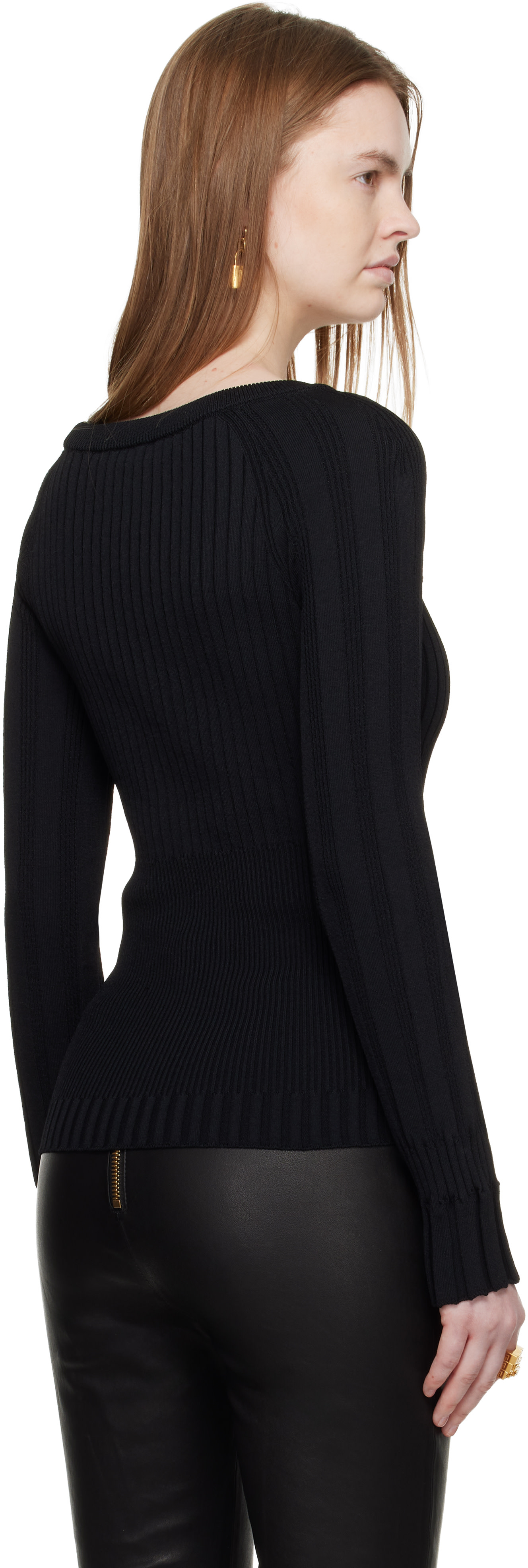 Balmain - Pull noir en tricot à boutons