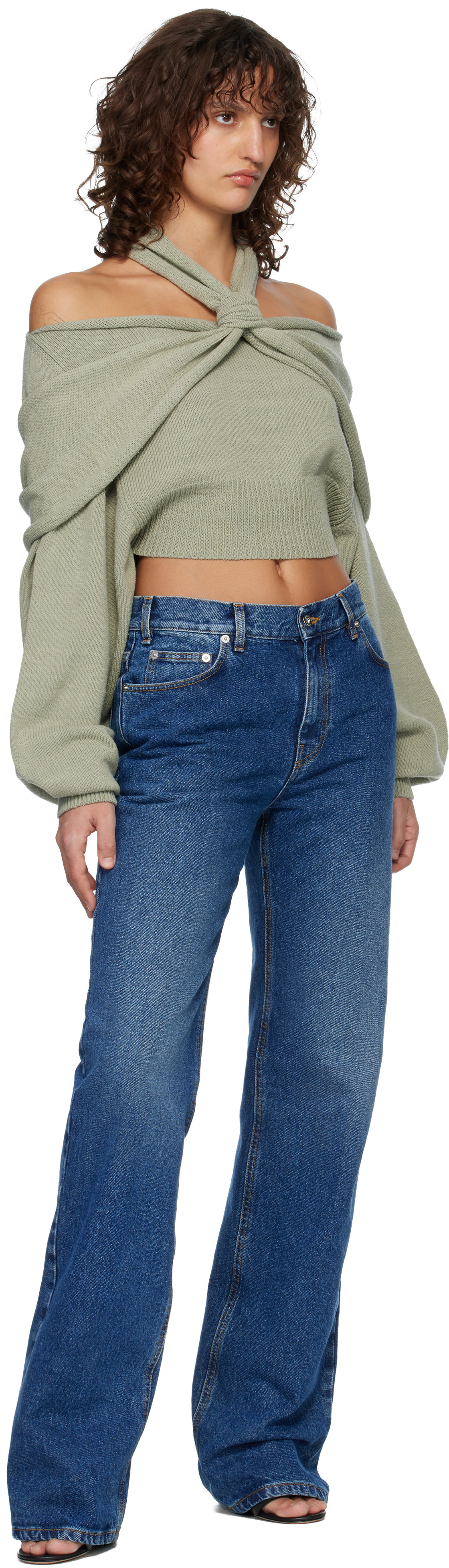 Balmain - Pull à manches longues vert en soie à logo