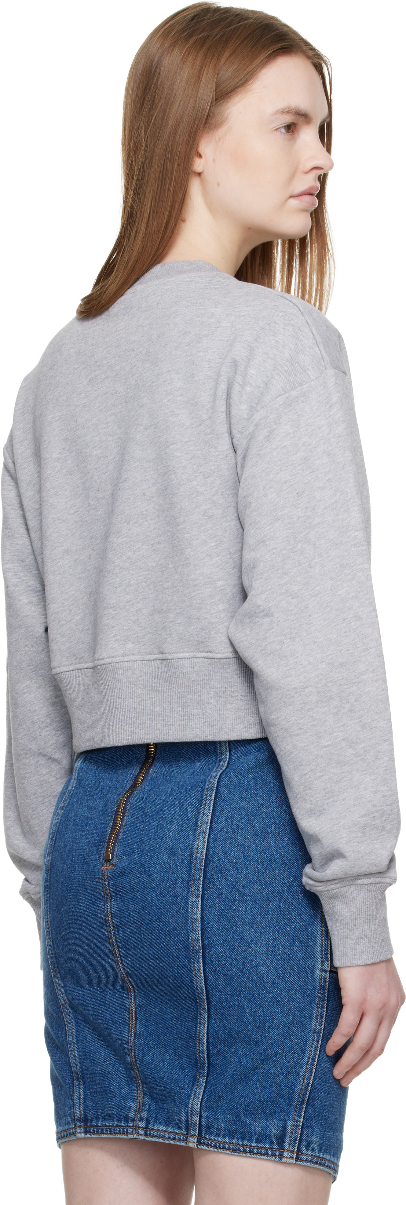Balmain - Pull molletonné écourté gris en coton à logo imprimé