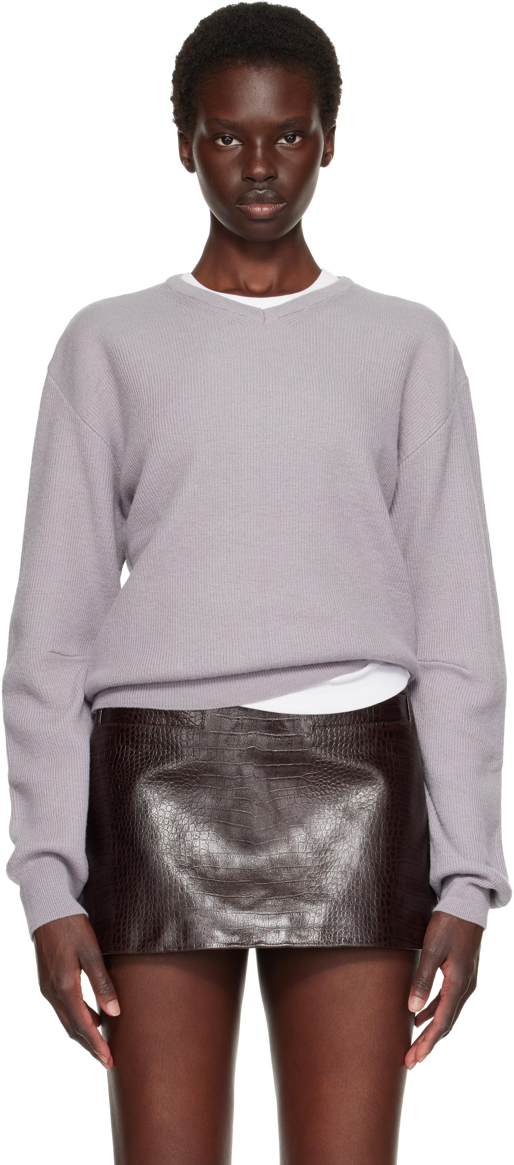 TONYWACK: Gray Superfine Wool Commando V-Neck Sweater | SSENSE