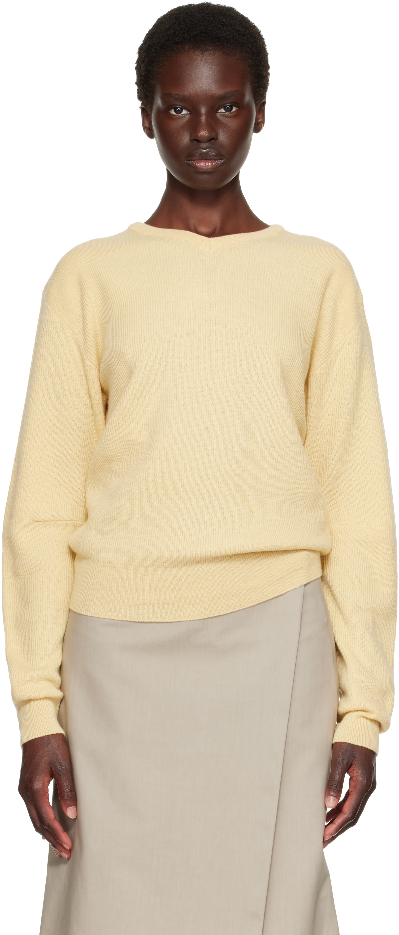 TONYWACK - Pull Commando jaune en laine superfine à col en V