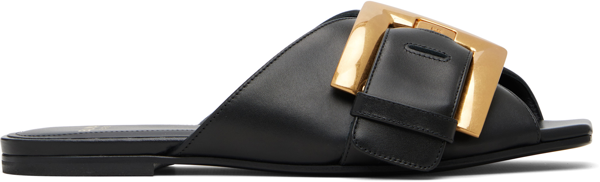 BALMAIN サンダル BALMAIN: Black Anthem Flat Calfskin Leather Sandals | SSENSE