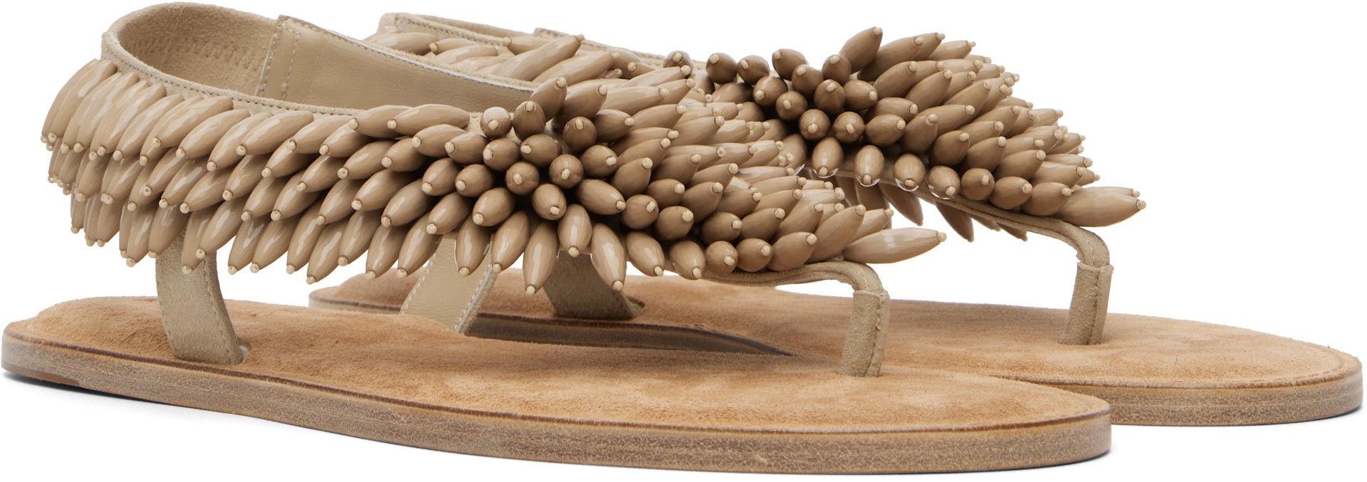 Balmain - Sandales beiges en suède à perles