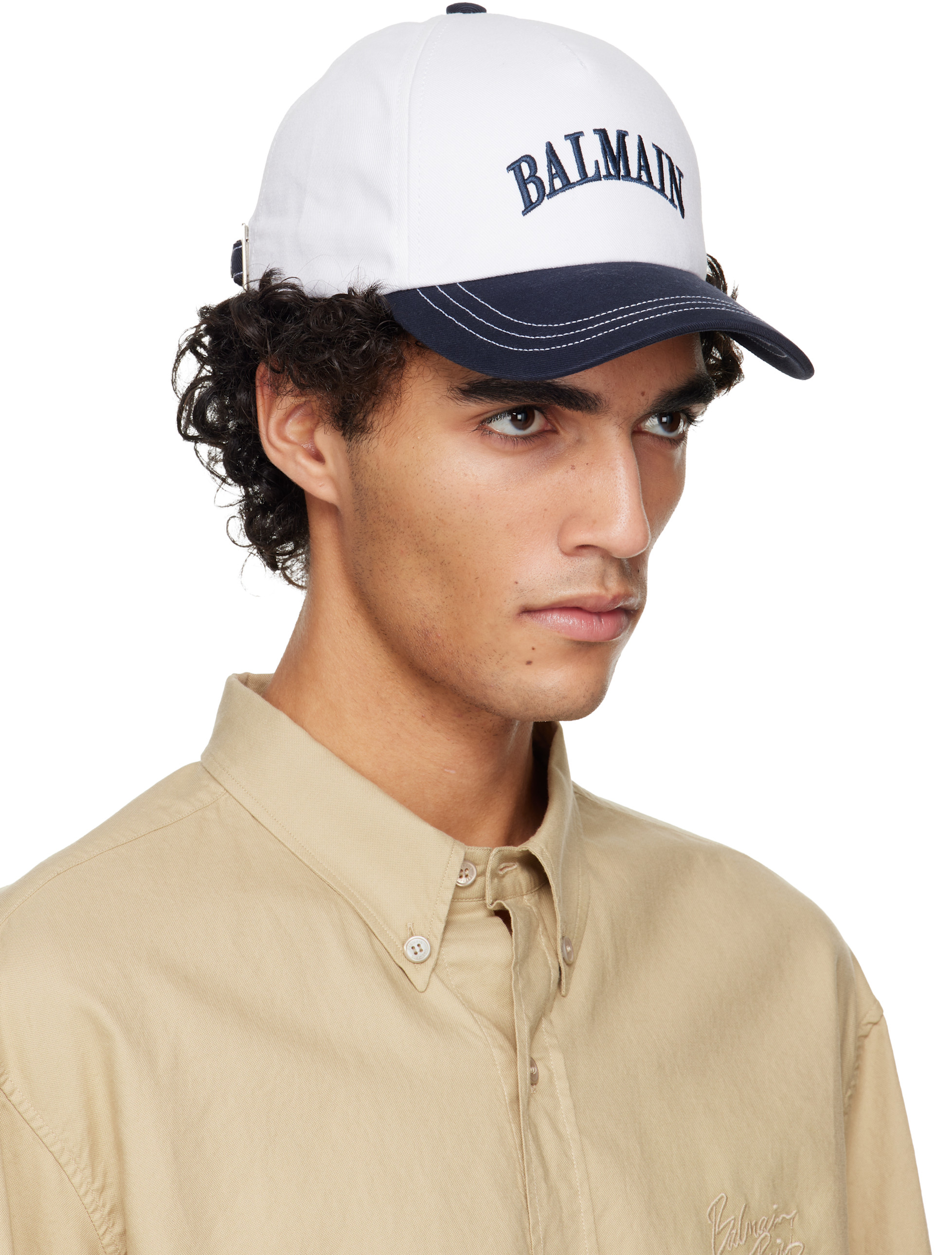 BALMAIN - White & Navy Two-Tone Cotton Cap