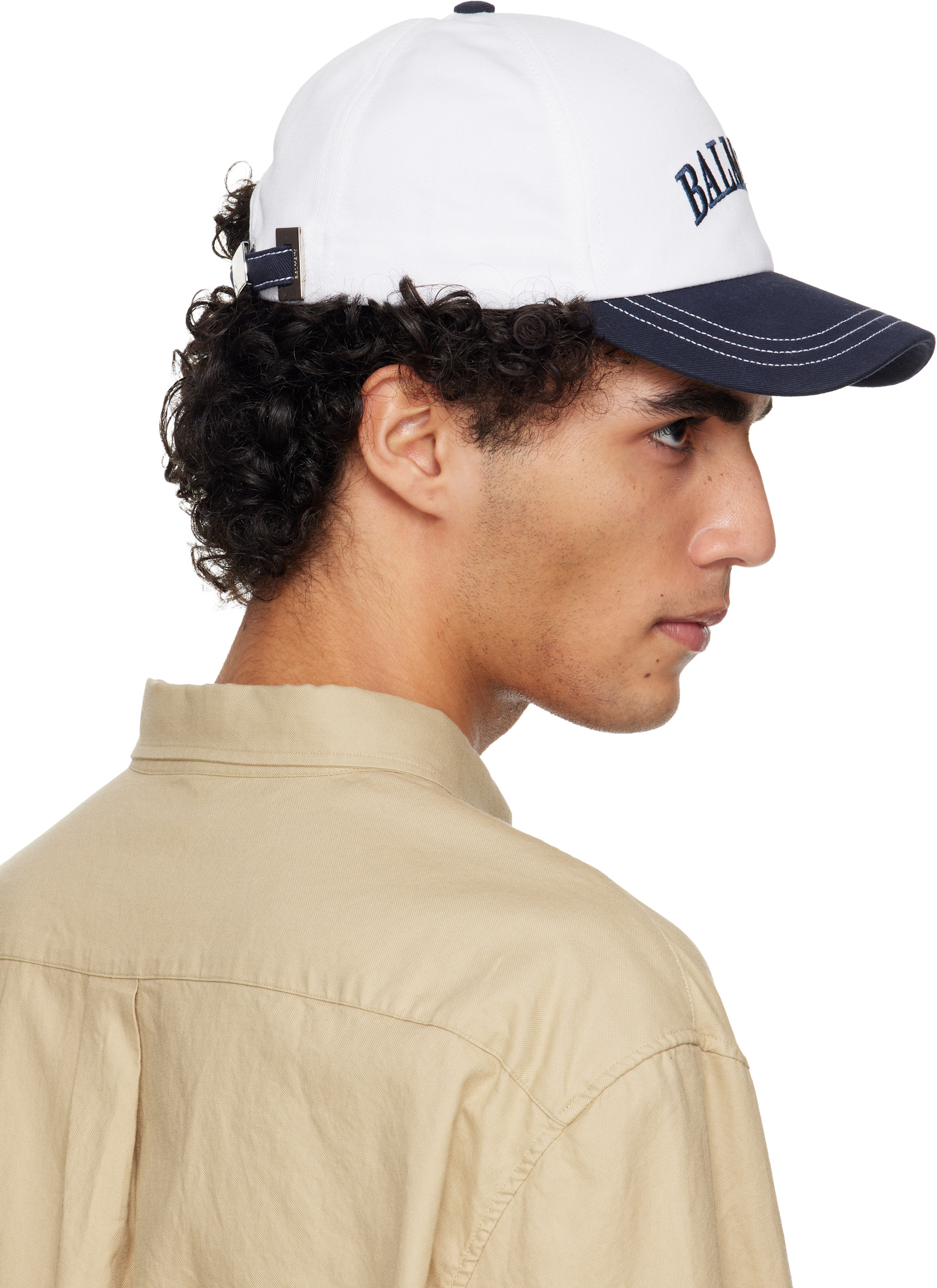 BALMAIN - White & Navy Two-Tone Cotton Cap