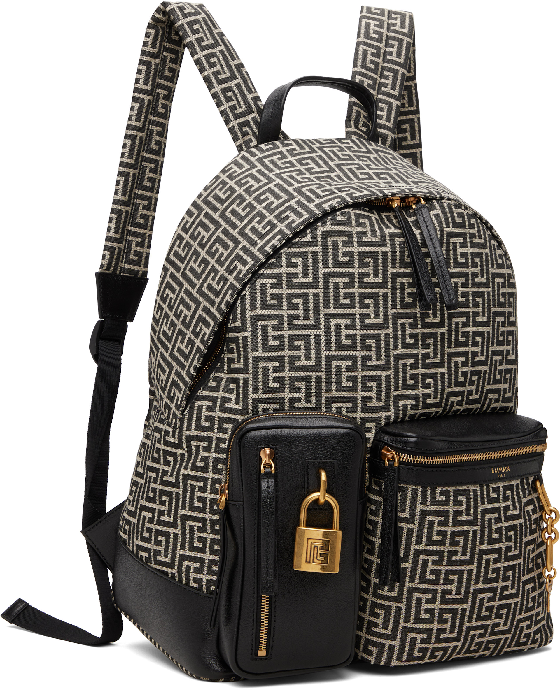 Balmain - ブラック&ベージュ Pulse Monogram ジャカード バックパック