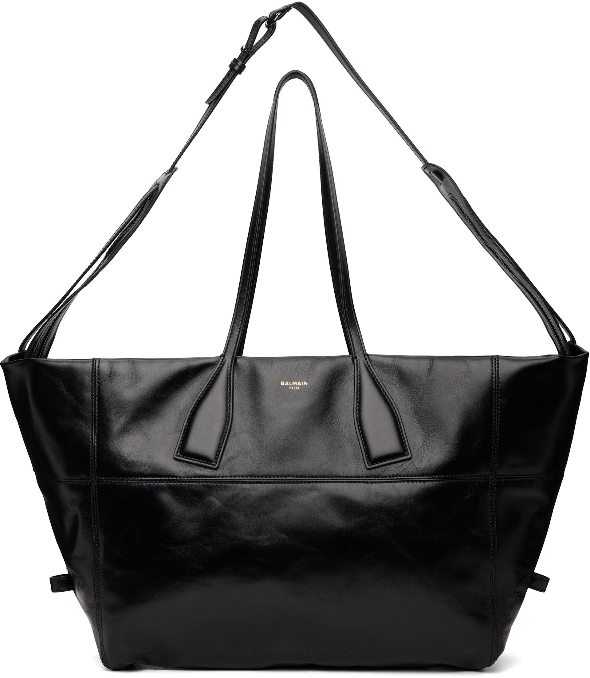BALMAIN ジップバイカースウェット L YA0071 BALMAIN: Black Track Zips Calfskin Tote Bag | SSENSE