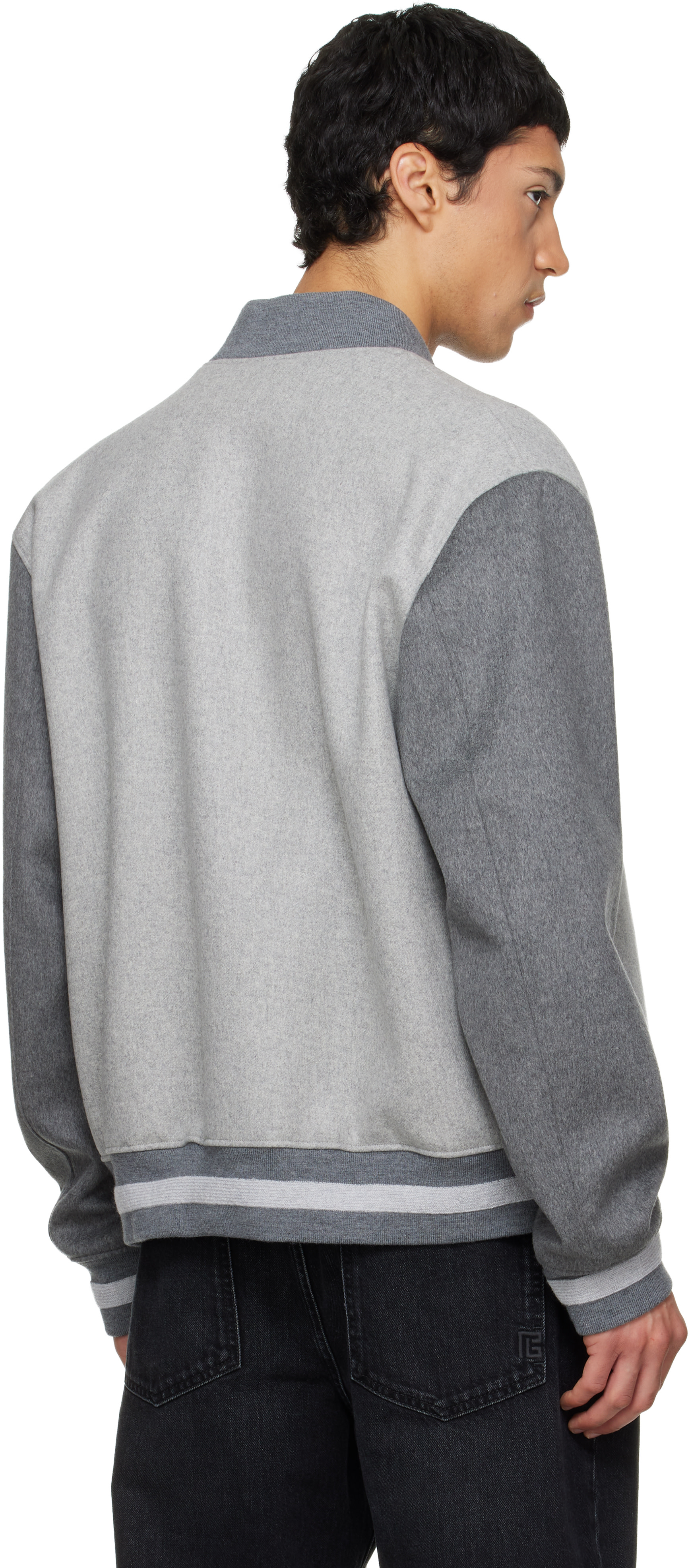 BALMAIN - Gray Wool & Cashmere Varsity Bomber Jacket
