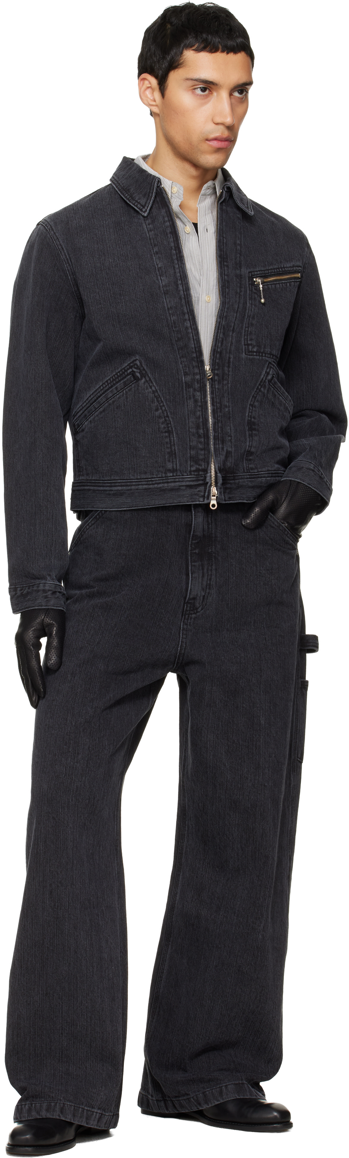 TONYWACK: Black Cord Twill Zippered Denim Jacket | SSENSE