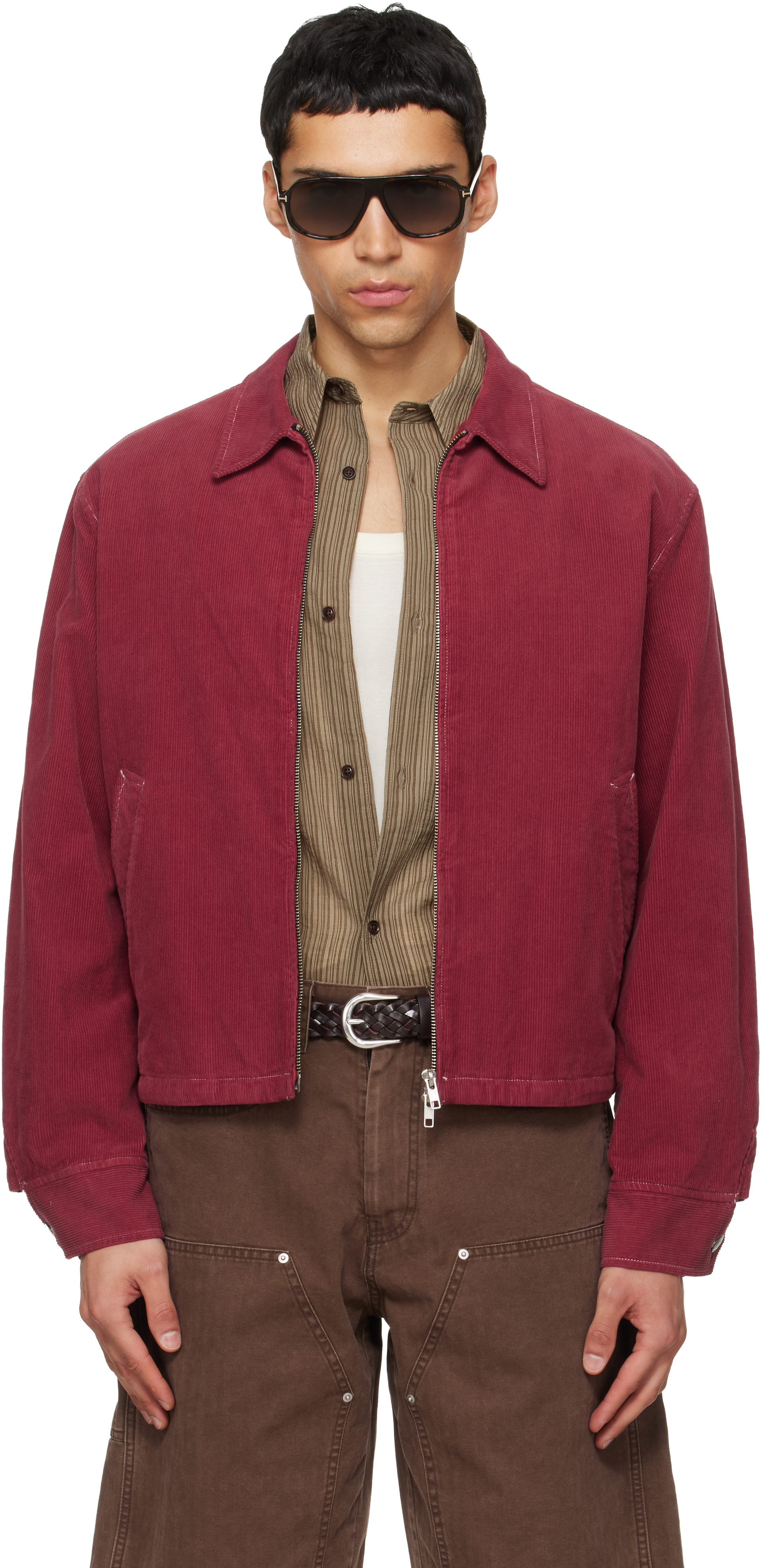 TONYWACK: Red Garment Dyed Corduroy Zip Jacket | SSENSE