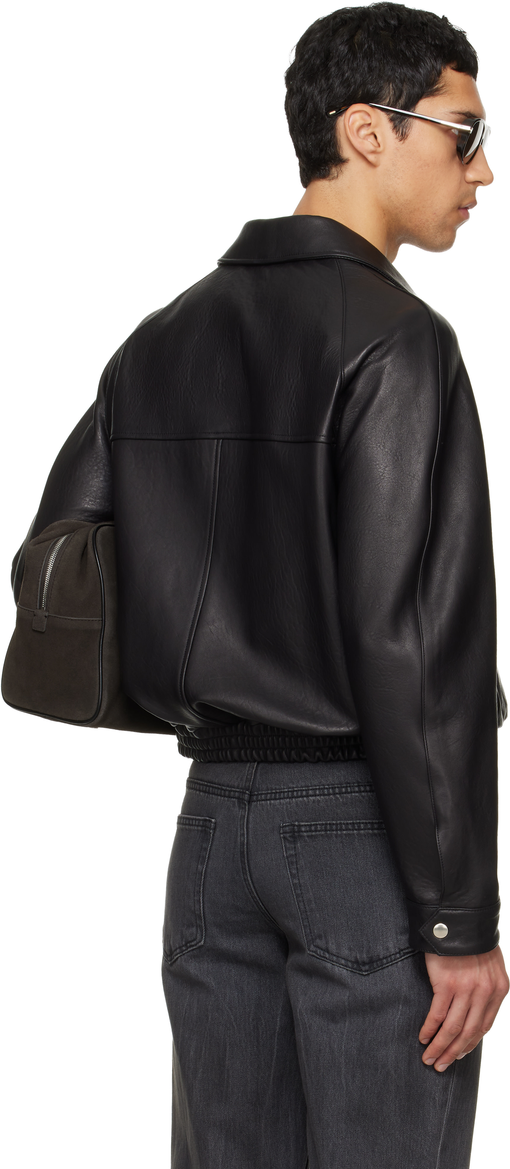 TONYWACK: Black Vintage Lamb Leather Bomber Jacket | SSENSE Canada
