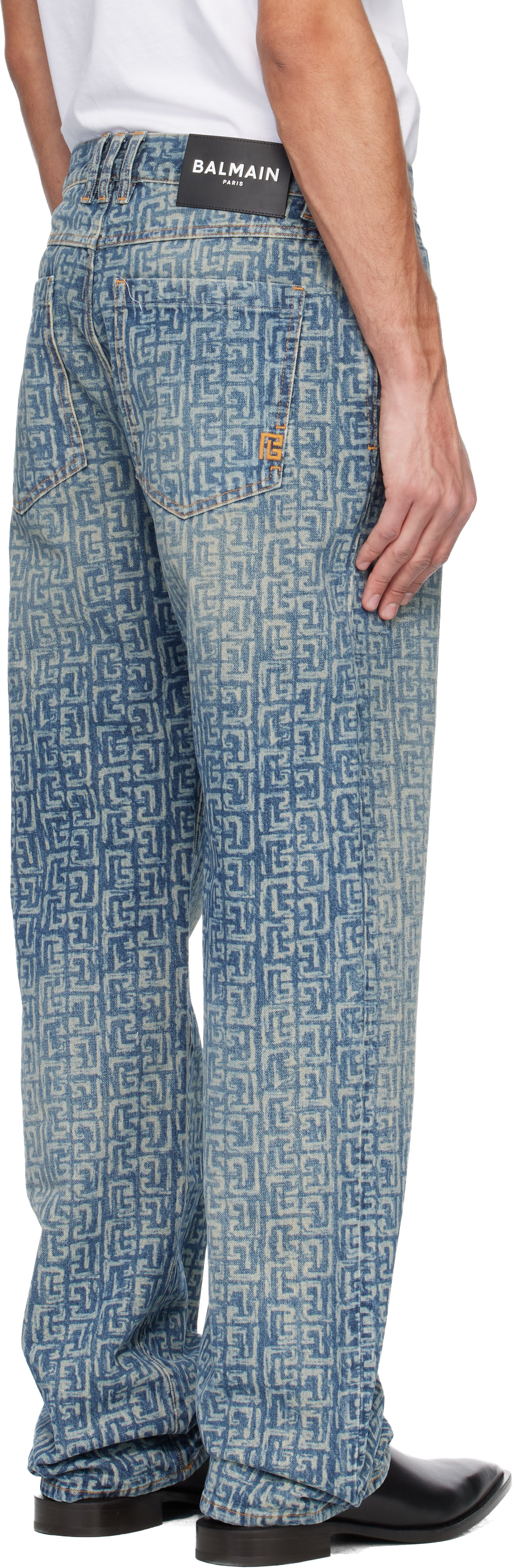 BALMAIN - Blue Monogram Laser Loose-Fit Jeans