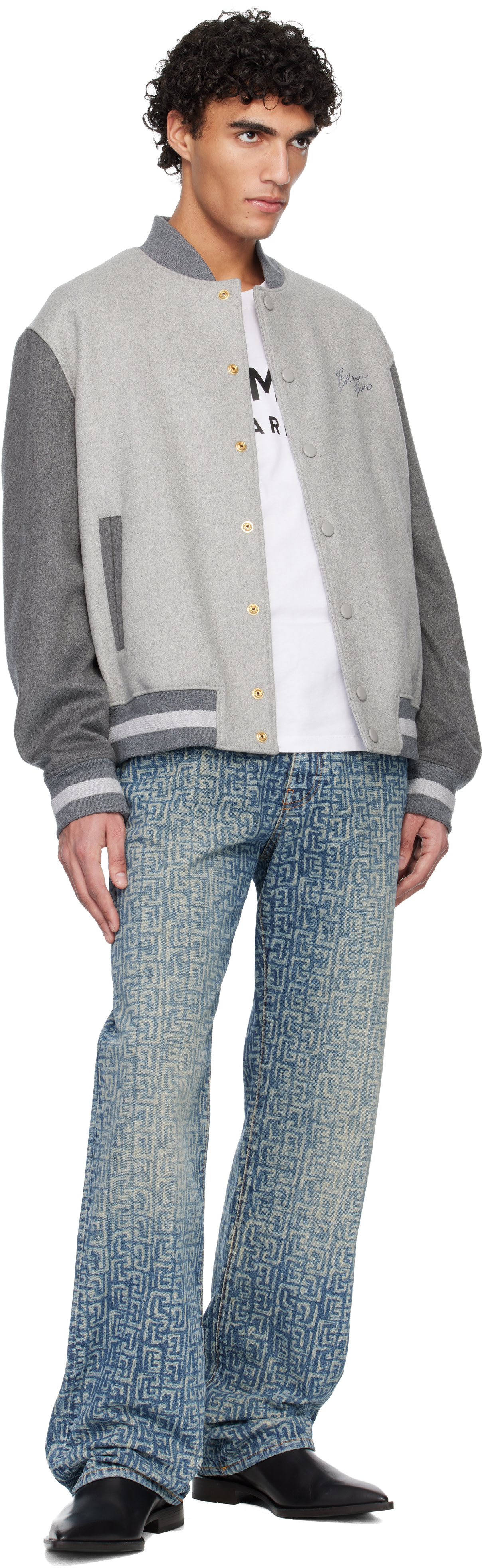 BALMAIN - Blue Monogram Laser Loose-Fit Jeans