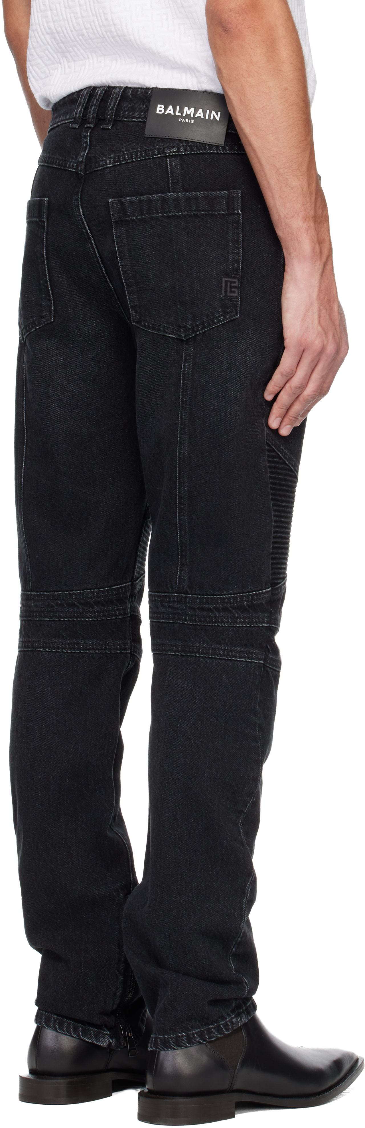 BALMAIN: Black Vintage Denim Biker Jeans | SSENSE Canada