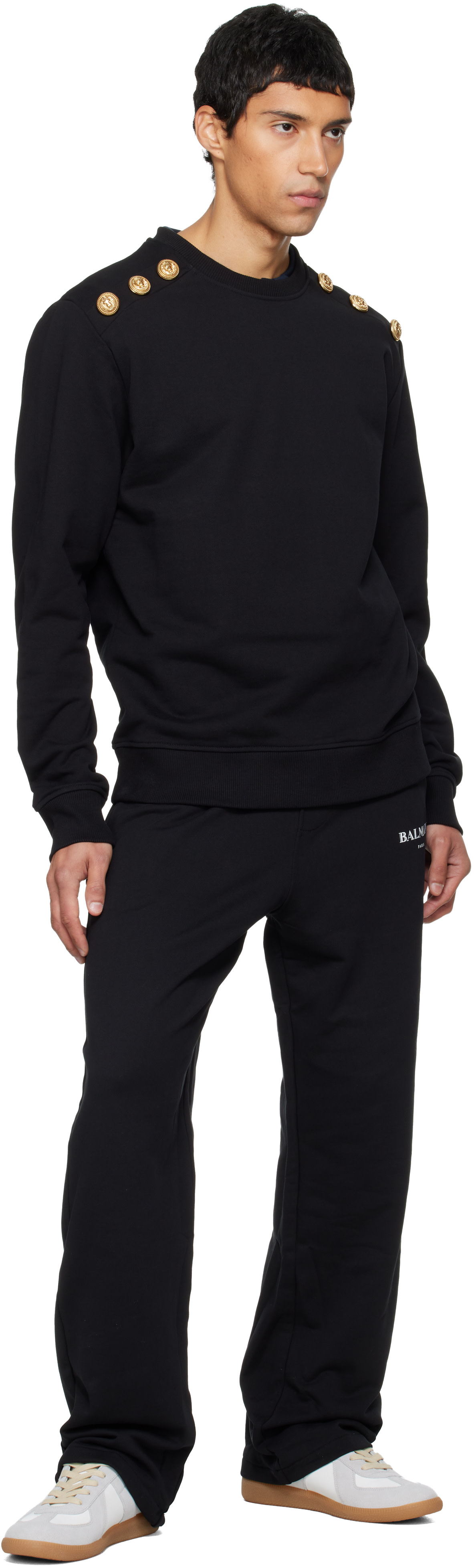 BALMAIN: Black 'Balmain Paris' Writing Sweatpants | SSENSE