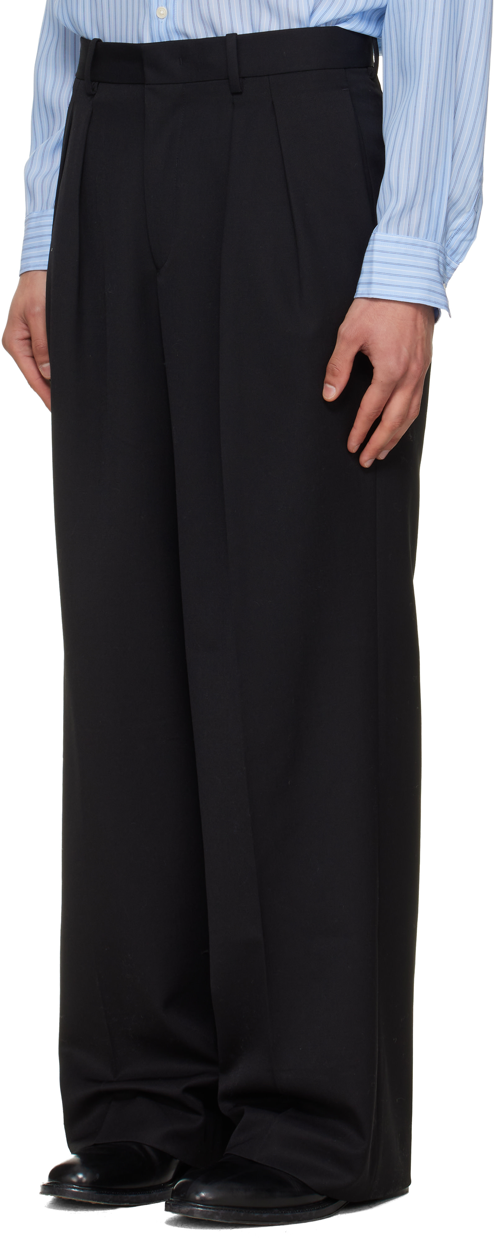 TONYWACK: Black Wool Double-Pleated Wide Trousers | SSENSE