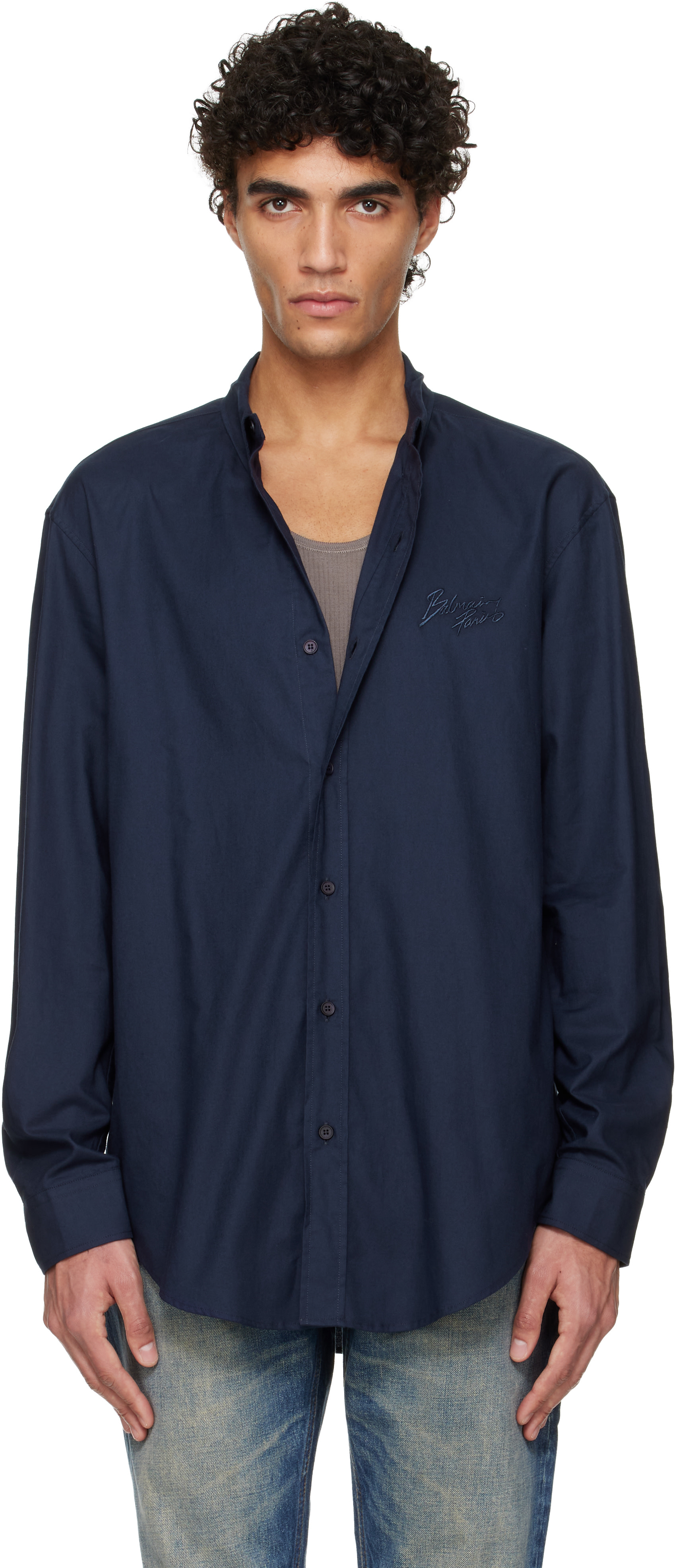 balmain dress shirt Balmain Men's Emblem-Pocket cotton Sport Shirt, Ltblue, Men's, 16, Shirts Tops Casual Button Down Sport Shirts