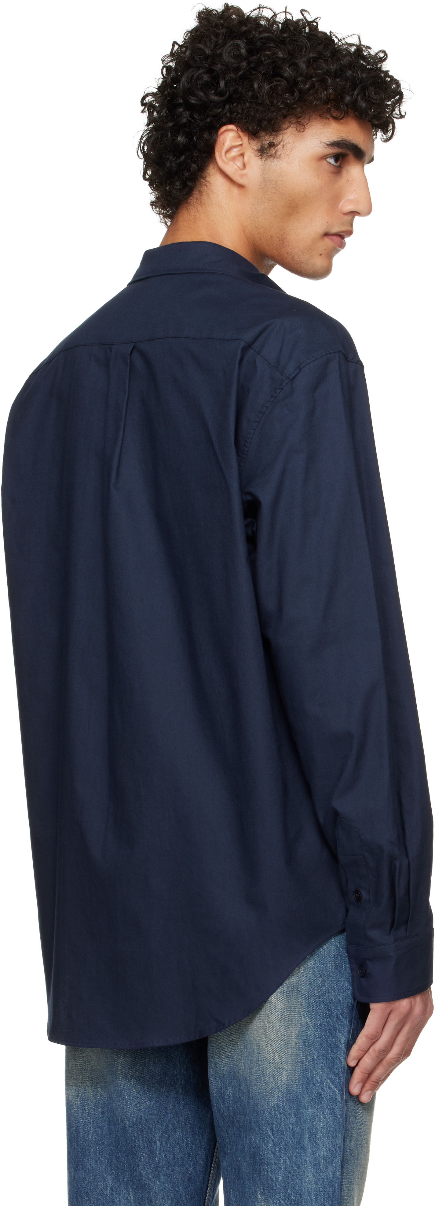 BALMAIN: Navy Oxford Cotton Reg Shirt | SSENSE