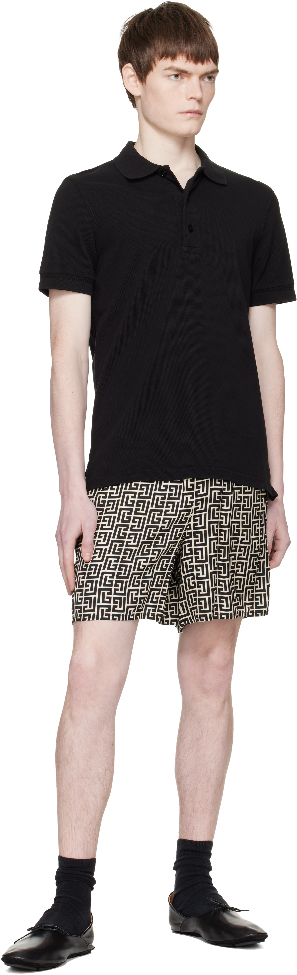 Balmain - Short de pyjama noir et blanc à monogrammes