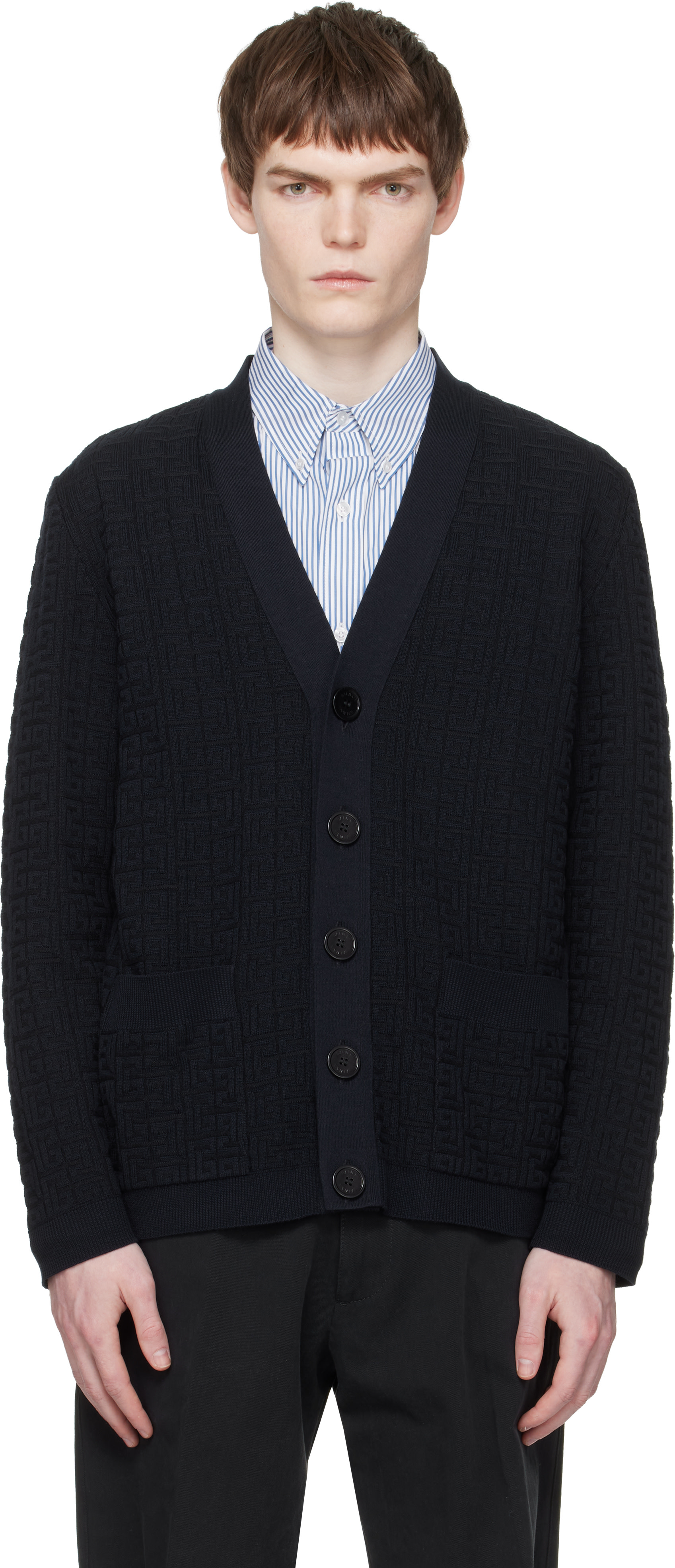 Balmain - ネイビー Monogram Vanise Knit カーディガン