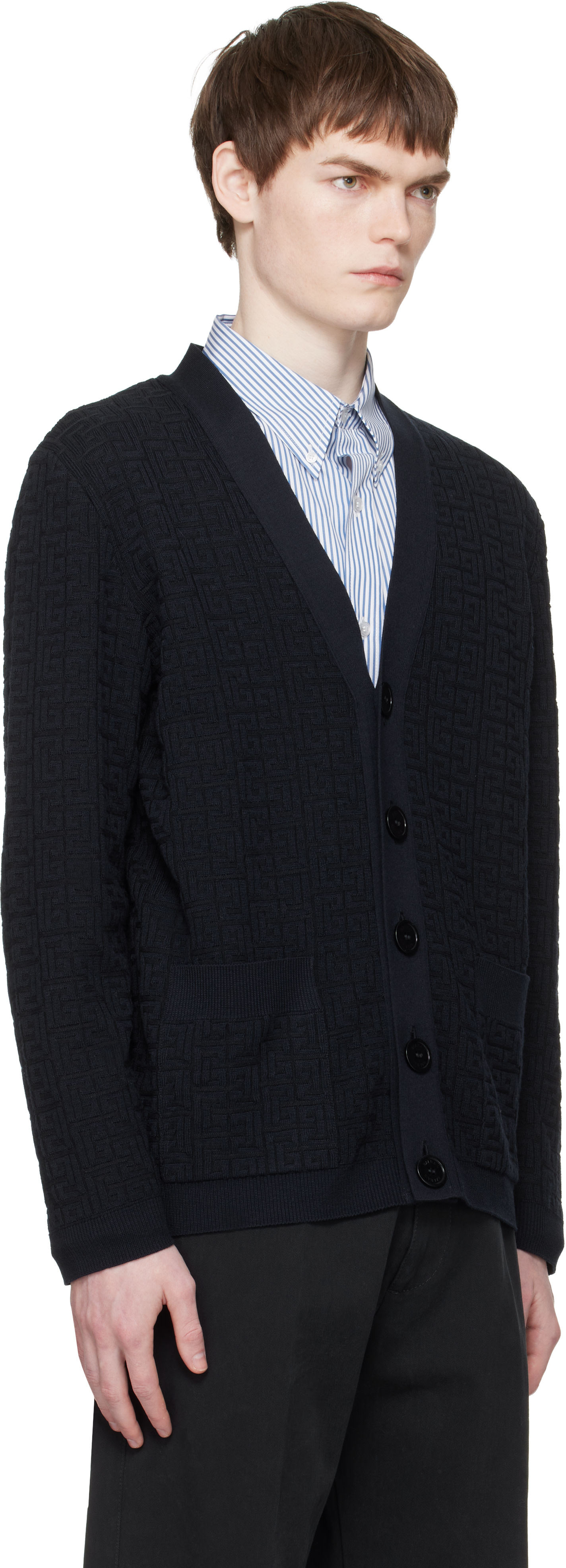Balmain - ネイビー Monogram Vanise Knit カーディガン