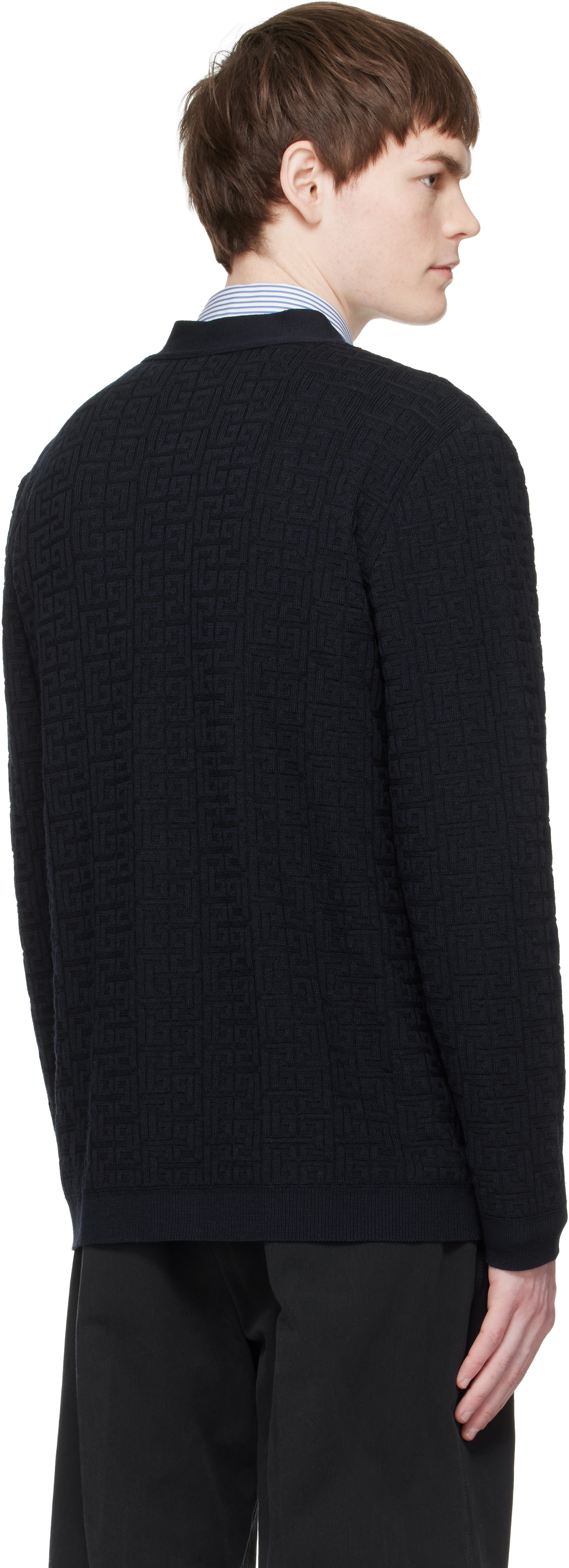 Balmain - ネイビー Monogram Vanise Knit カーディガン
